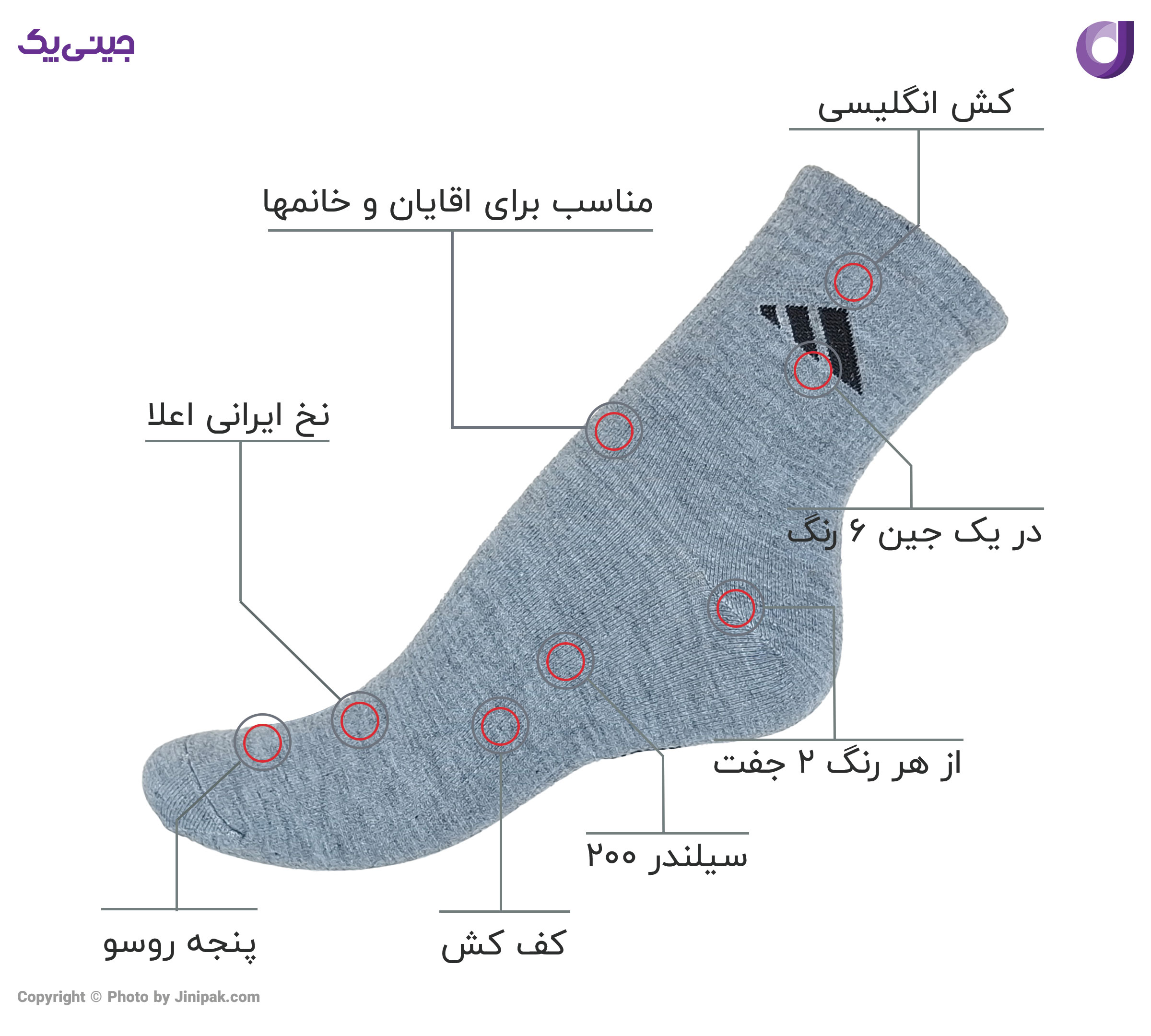  جوراب نیم ساق کش انگلیسی نخی اعلا زنانه و مردانه کف کش طرح آدیداس 6 رنگ