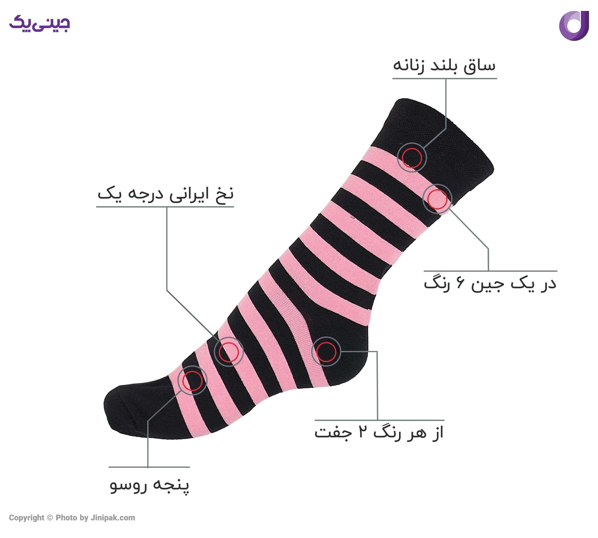 جوراب نخی زنانه ساق بلند طرح راه راه رنگی