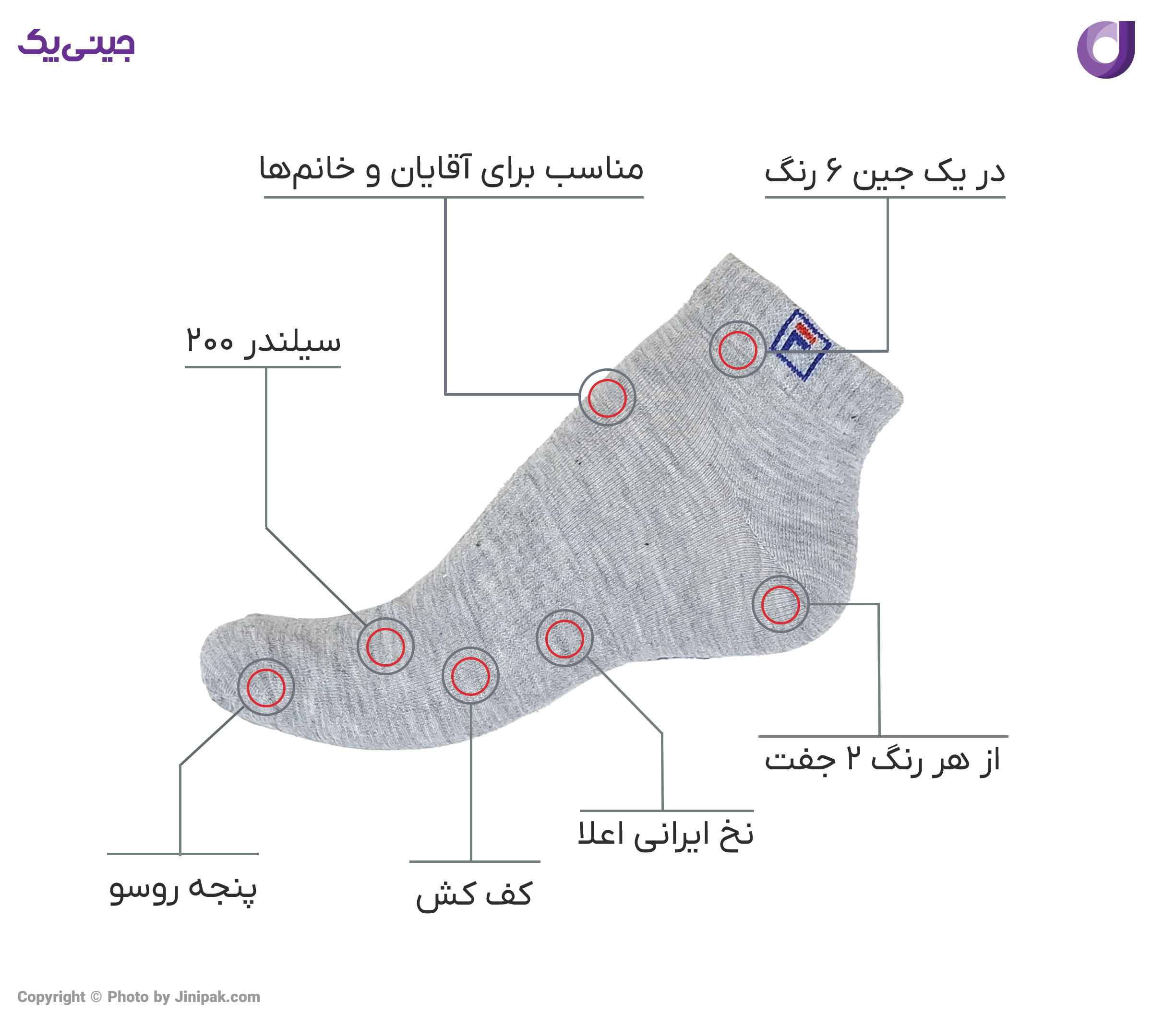 جوراب مچی نخی اعلا زنانه و مردانه کف کش 6 رنگ طرح فیلا