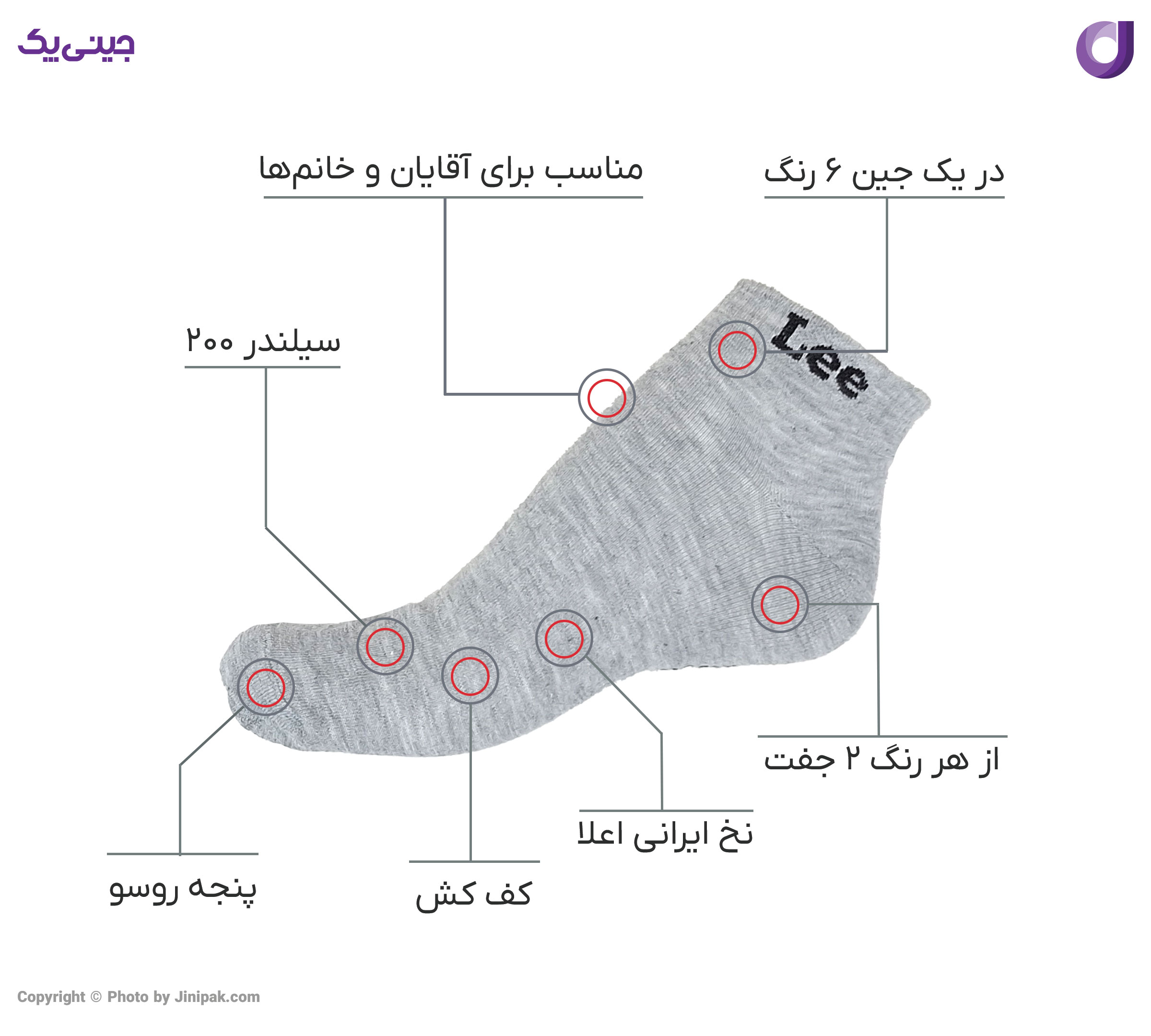 جوراب مچی نخی اعلا زنانه و مردانه کف کش 6 رنگ طرح لی