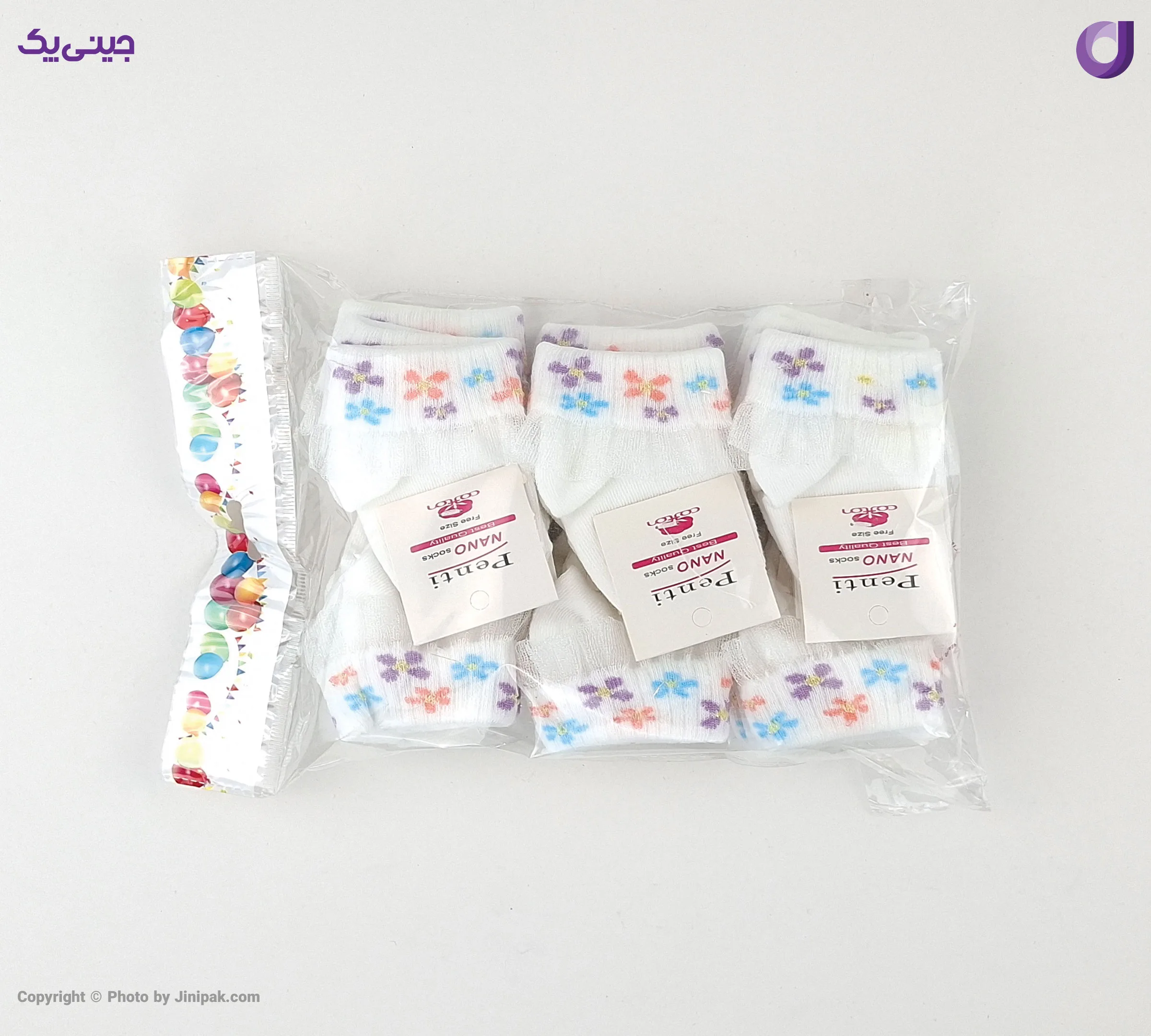 جوراب نوزادی مچی دخترانه لب برگردان توری طرح گل