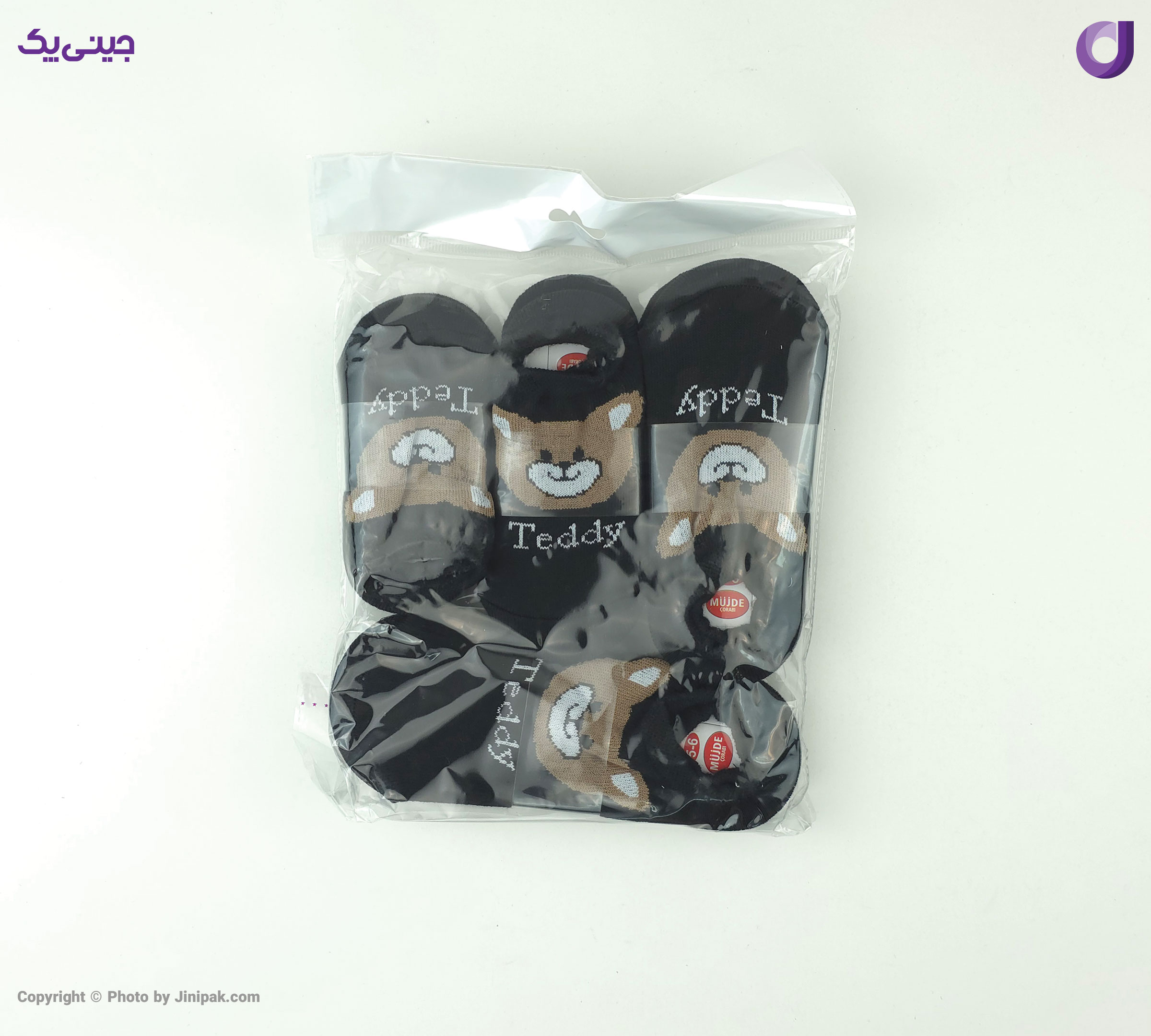 جوراب کالج نخی بچگانه 2 تا 6 سال طرح تدی مشکی