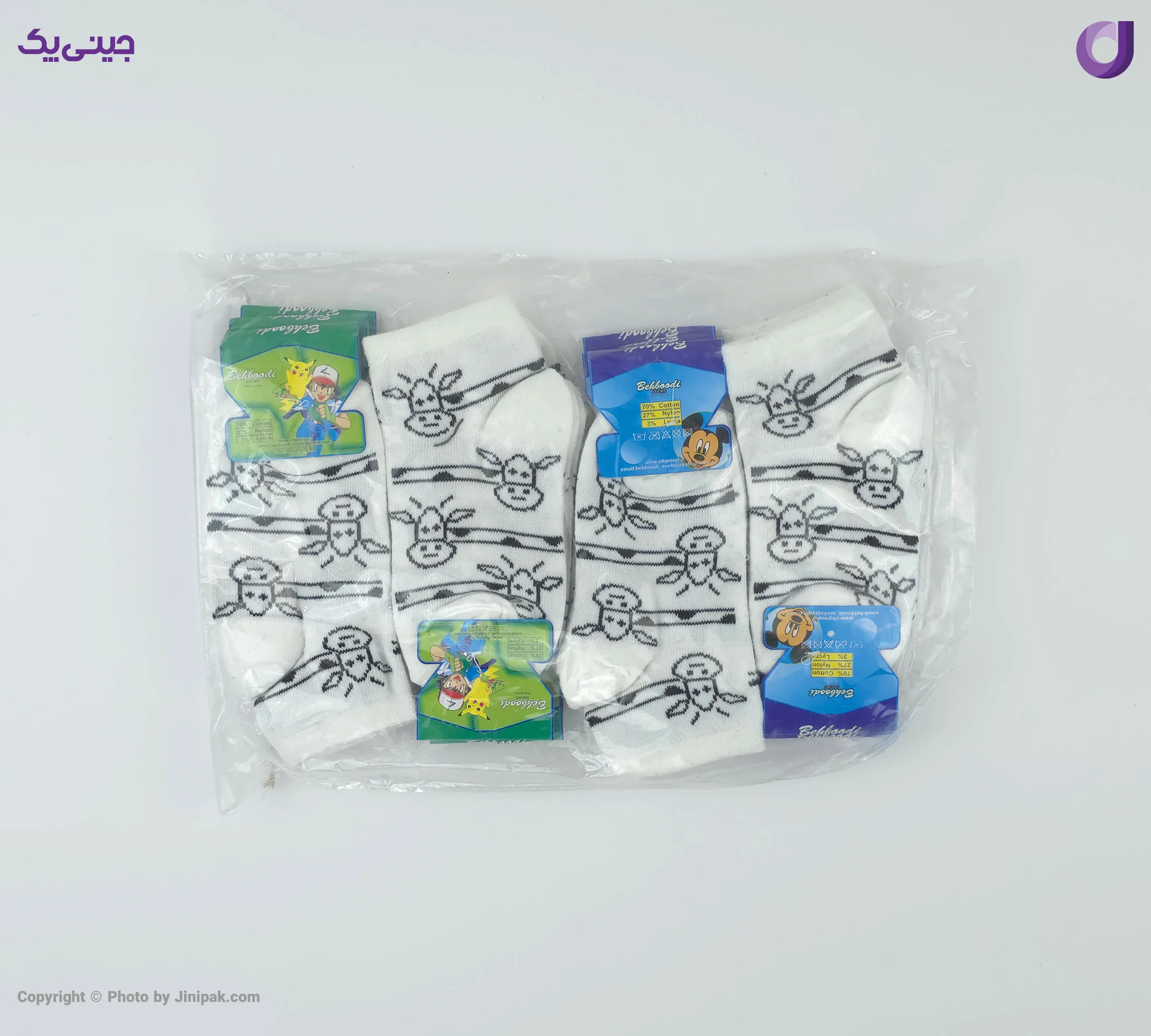 جوراب مچی نخی بچگانه طرح زرافه سفید