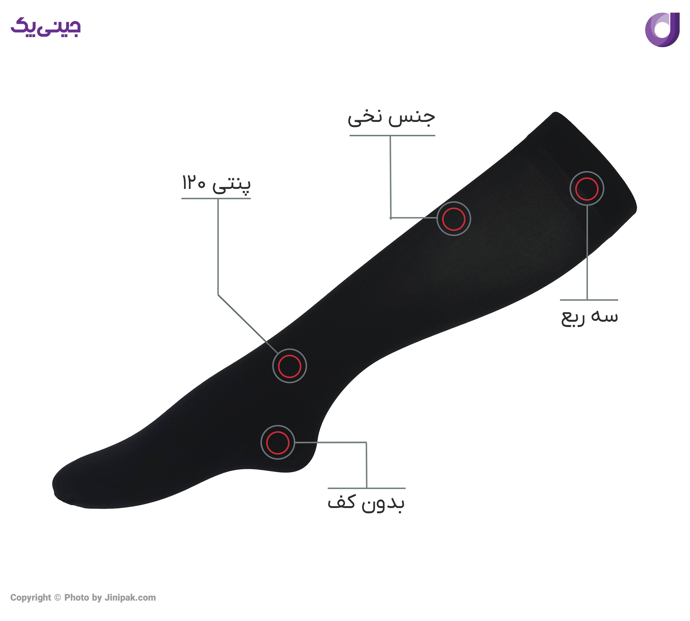 جوراب نخی زنانه پنتی 120 سه ربع بدون کف مشکی