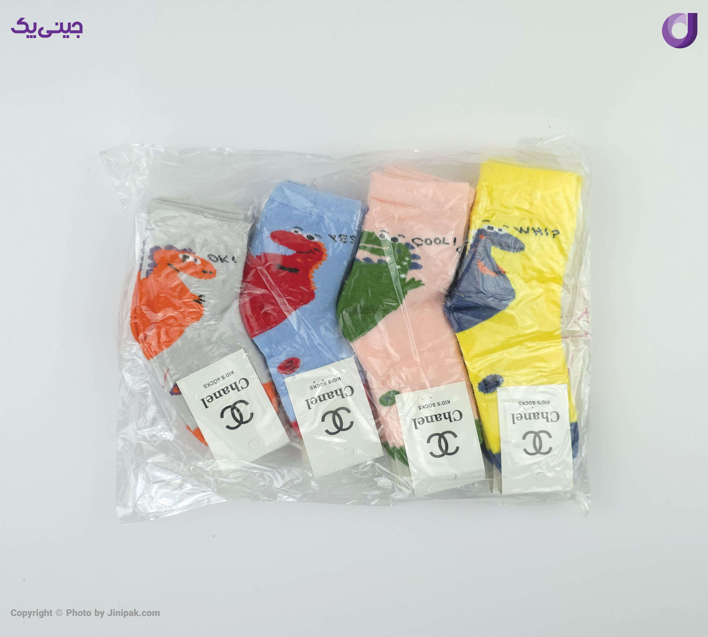 جوراب ساقدار حوله ای  زمستانی بچگانه 3 تا 6 طرح دایناسور