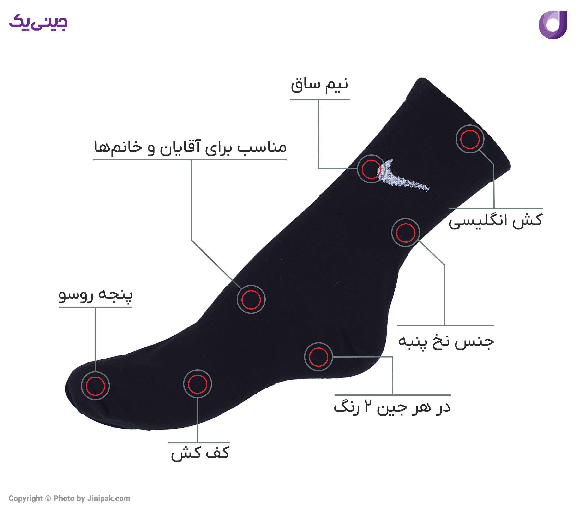 جوراب نخ پنبه مردانه و زنانه نیم ساق کش انگلیسی نایک