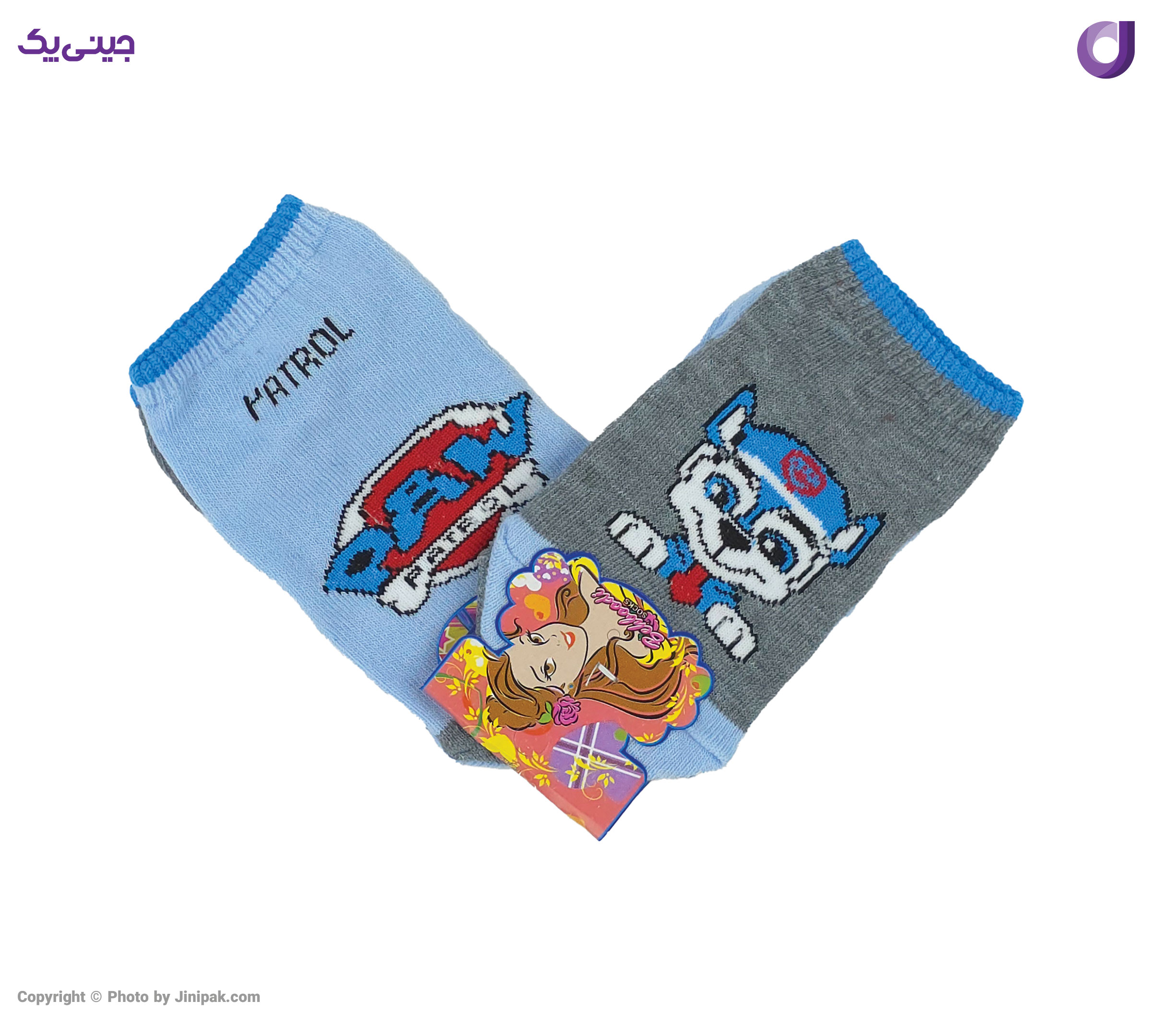 جوراب مچی نخی بچگانه تا به تا طرح سگهای 2-3-4 سال نگهبان آبی