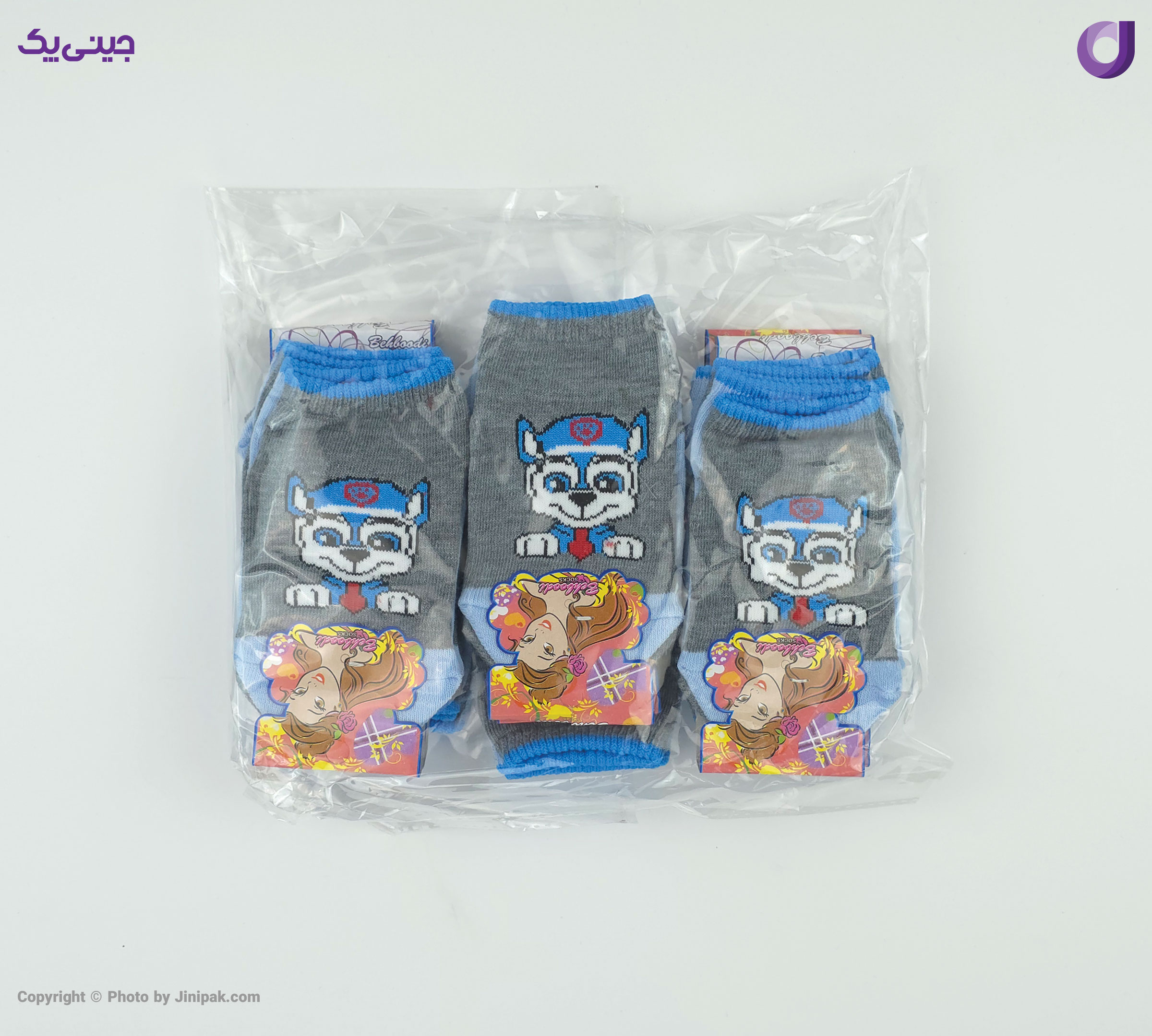 جوراب مچی نخی بچگانه تا به تا طرح سگهای 2-3-4 سال نگهبان آبی