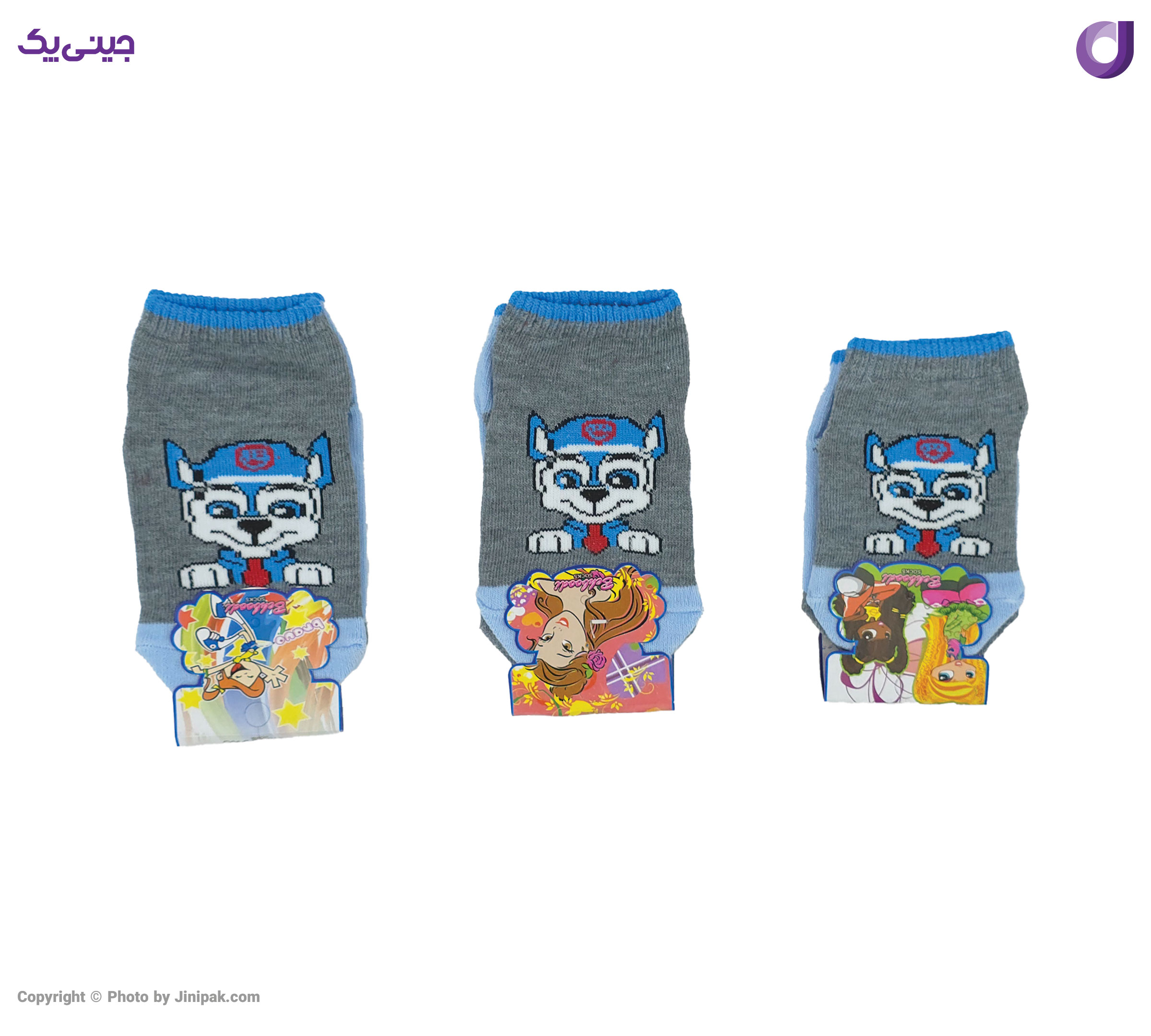 جوراب مچی نخی بچگانه تا به تا طرح سگهای 2-3-4 سال نگهبان آبی