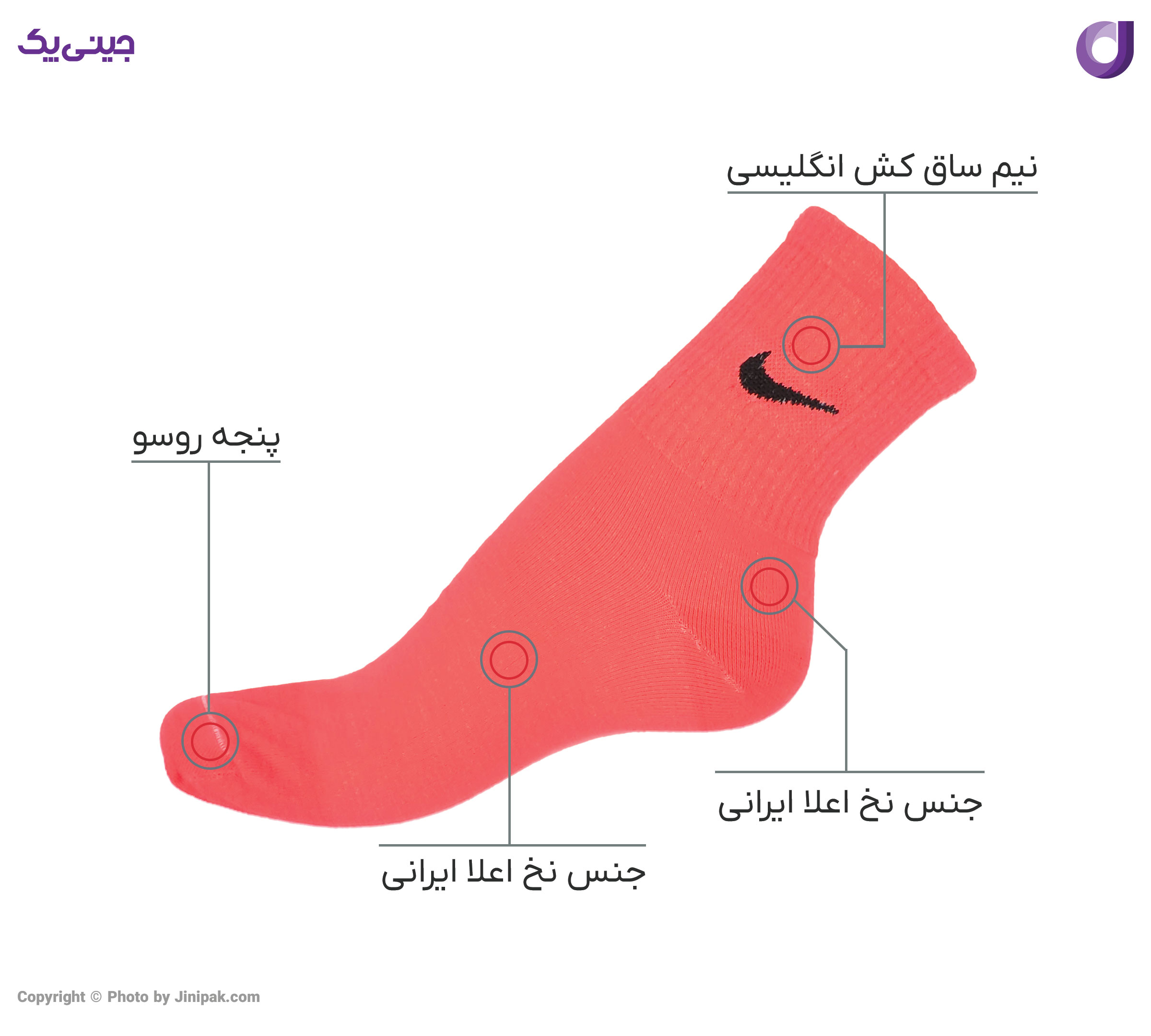 جوراب نخی زنانه و مردانه نیم ساق اعلا 12 رنگ طرح نایک