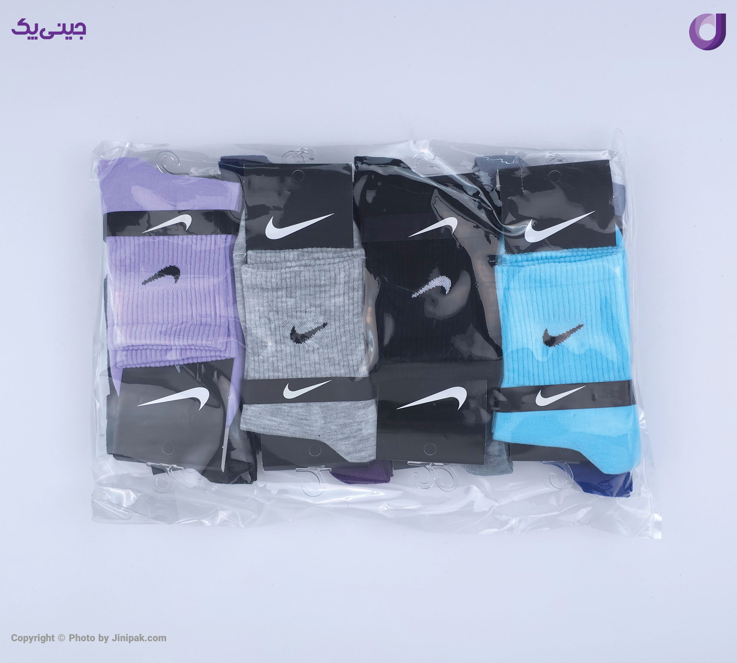 بسته بندی محصول جوراب نخی زنانه و مردانه نیم ساق اعلا 12 رنگ طرح نایک
