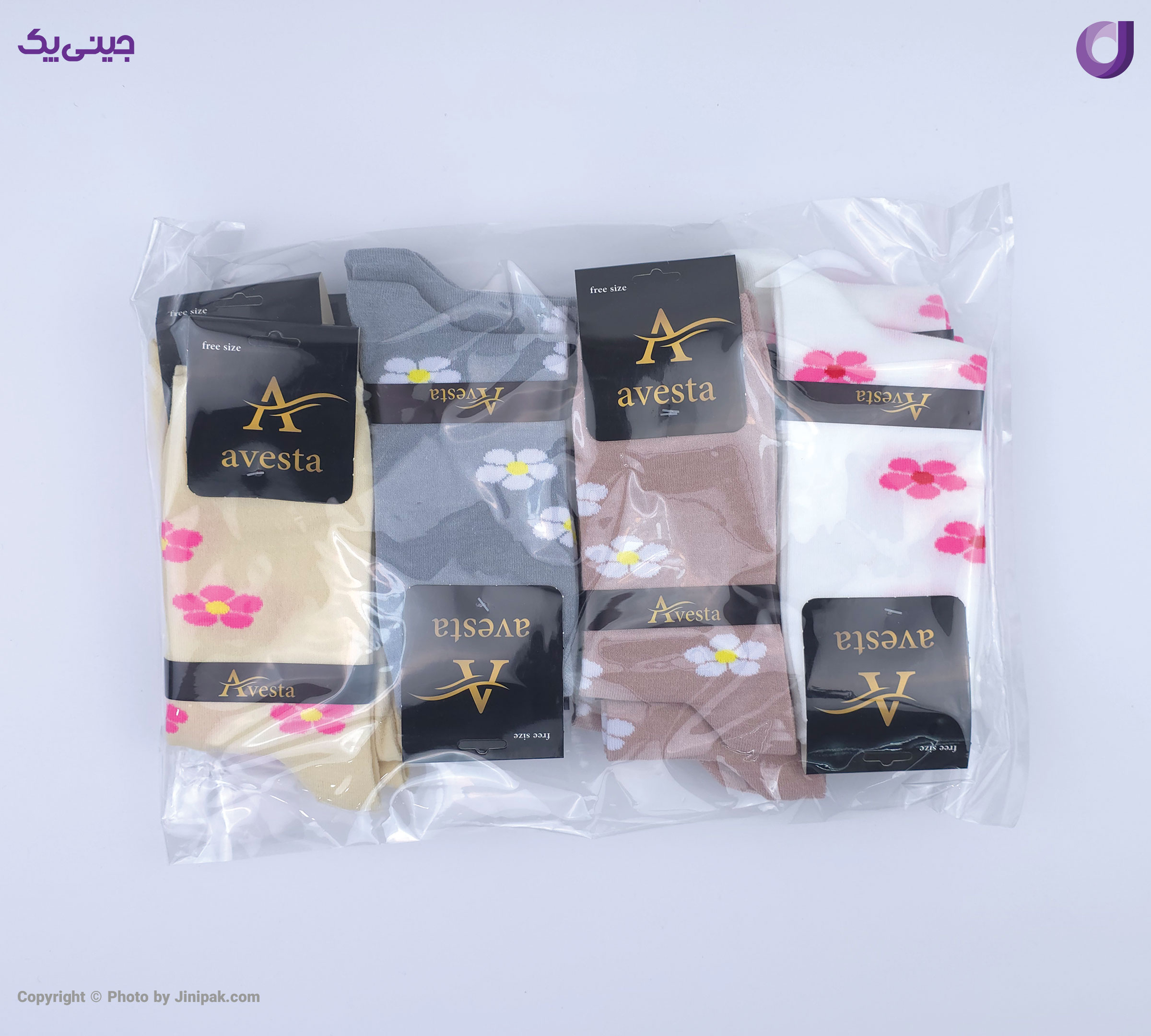 بسته بندی محصول جوراب فانتزی نخی زنانه ساق بلند اعلا طرح گل