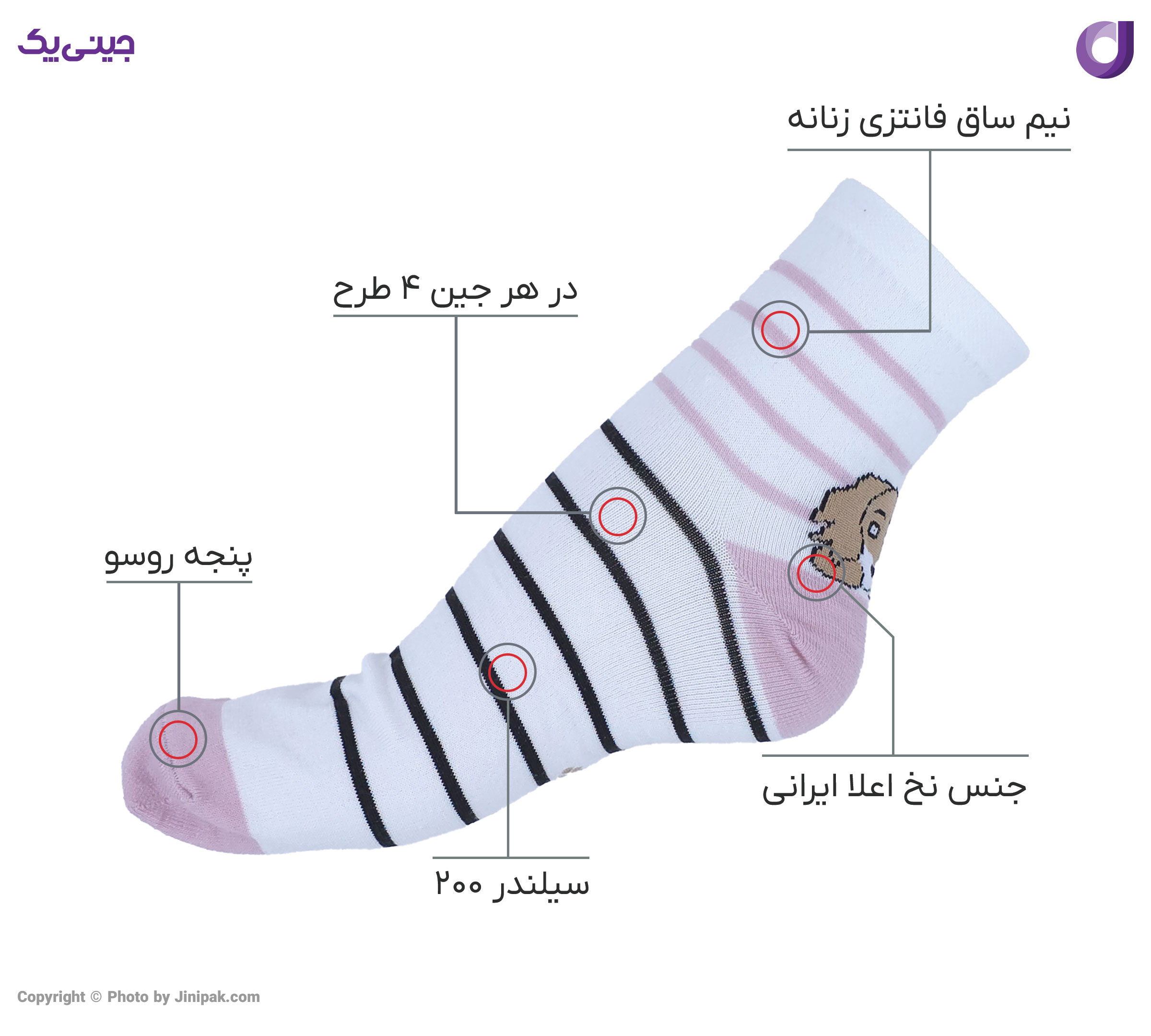 جوراب فانتزی نخی زنانه نیم ساق اعلا طرح سگ