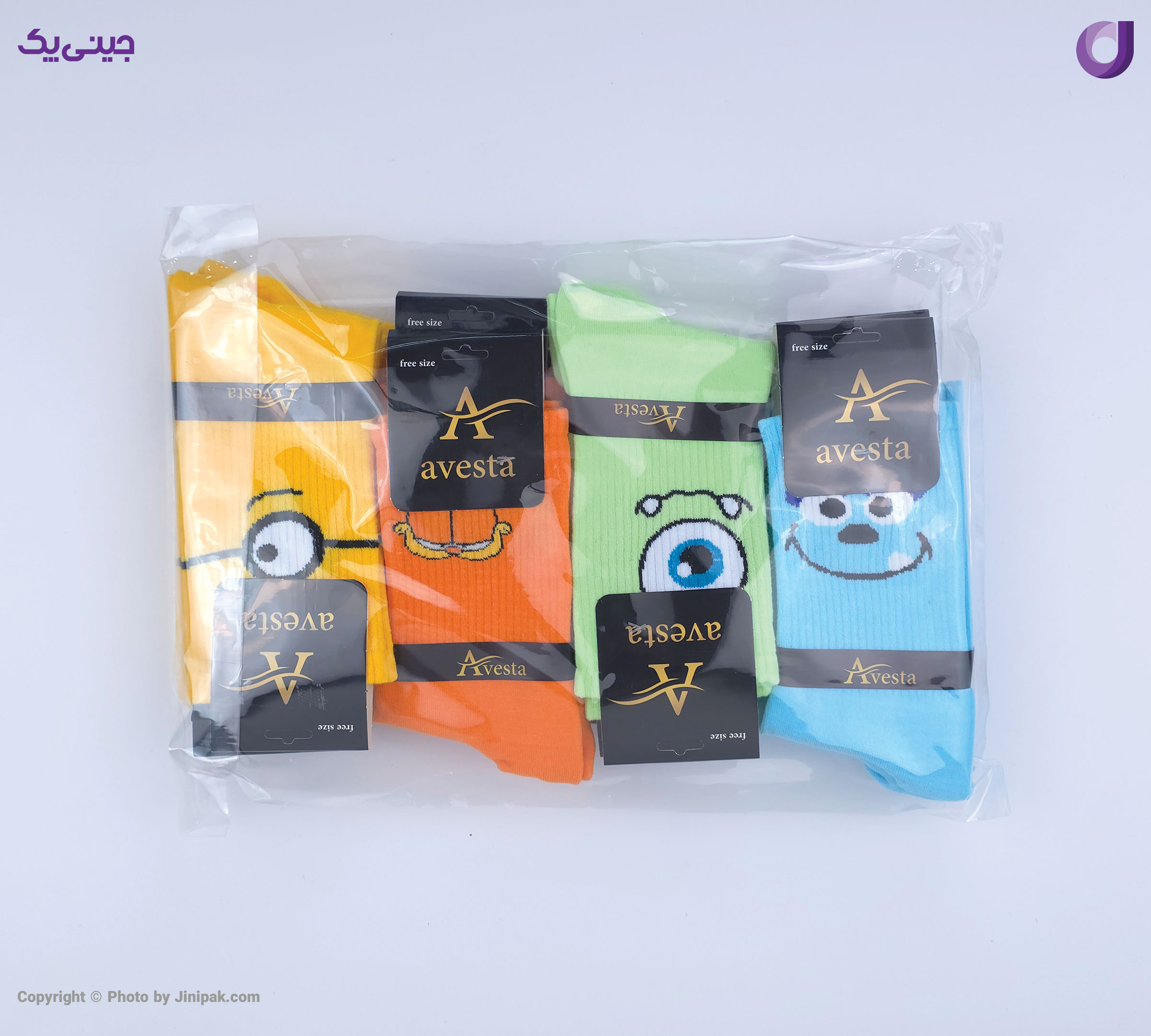 بسته بندی محصول جوراب فانتزی نخی زنانه ساق بلند اعلا طرح کارتونی