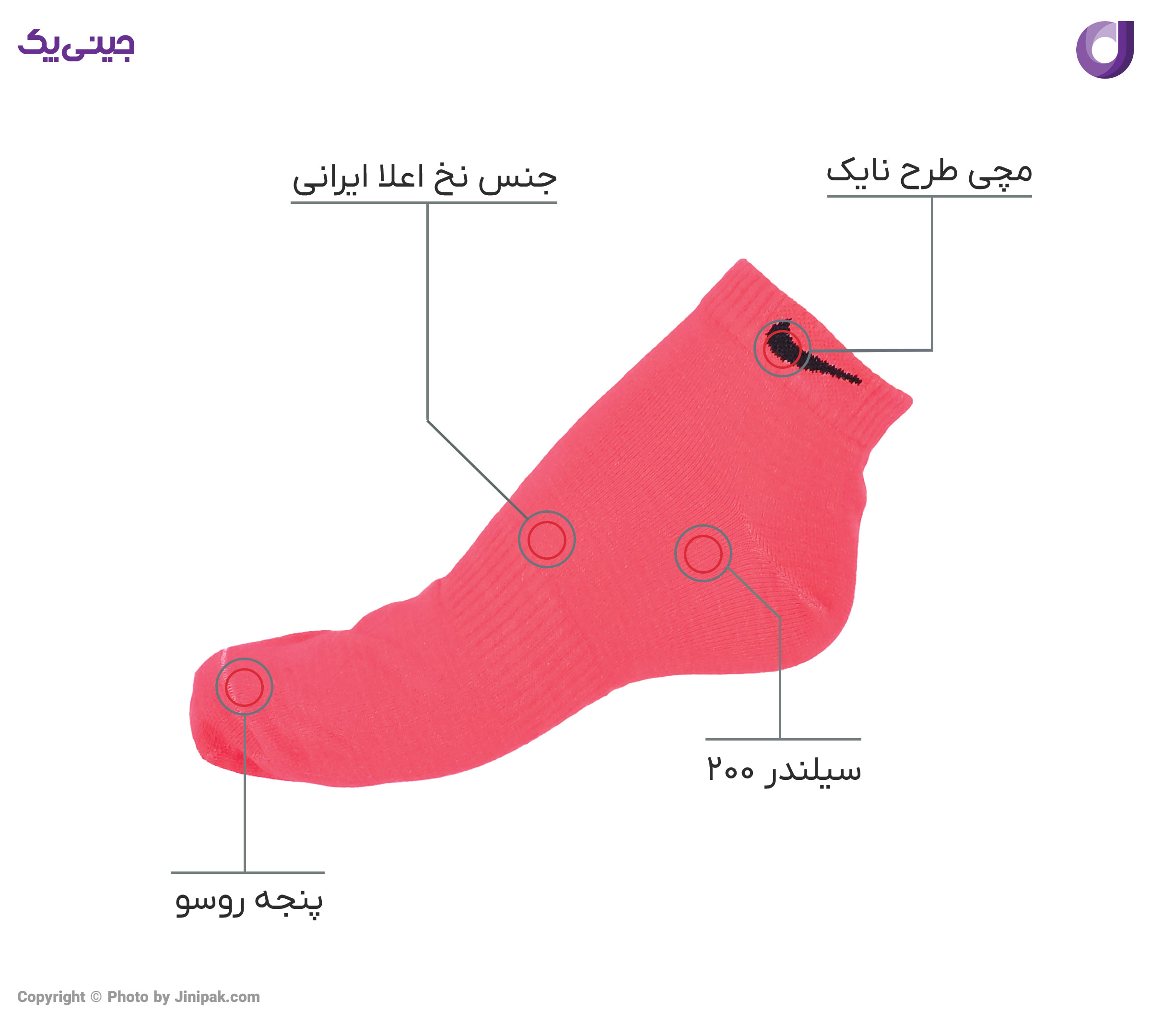 جوراب مچی نخی زنانه و مردانه اعلا 12 رنگ طرح نایک