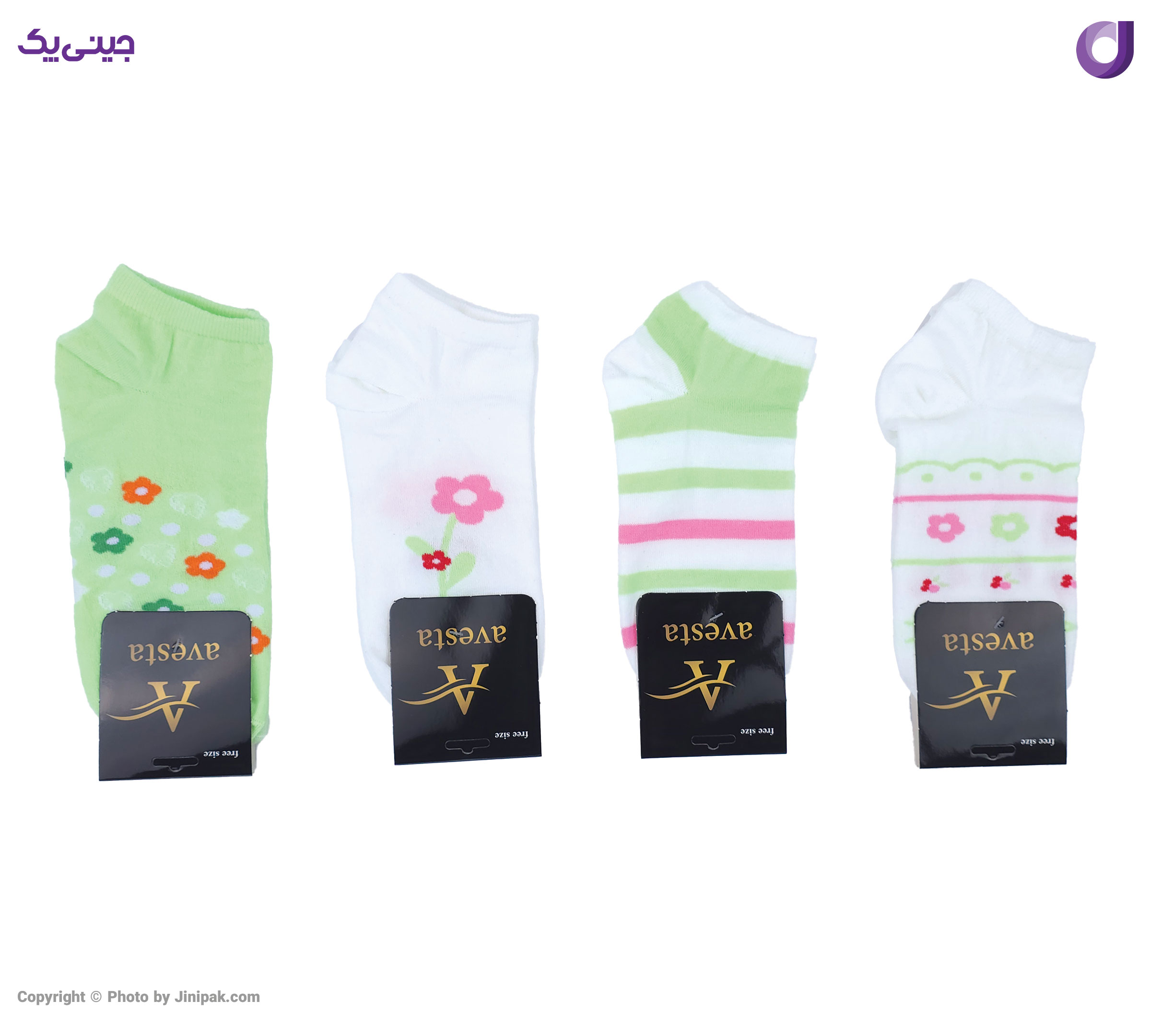 جوراب مچی نخی زنانه فانتزی طرح گل سبز