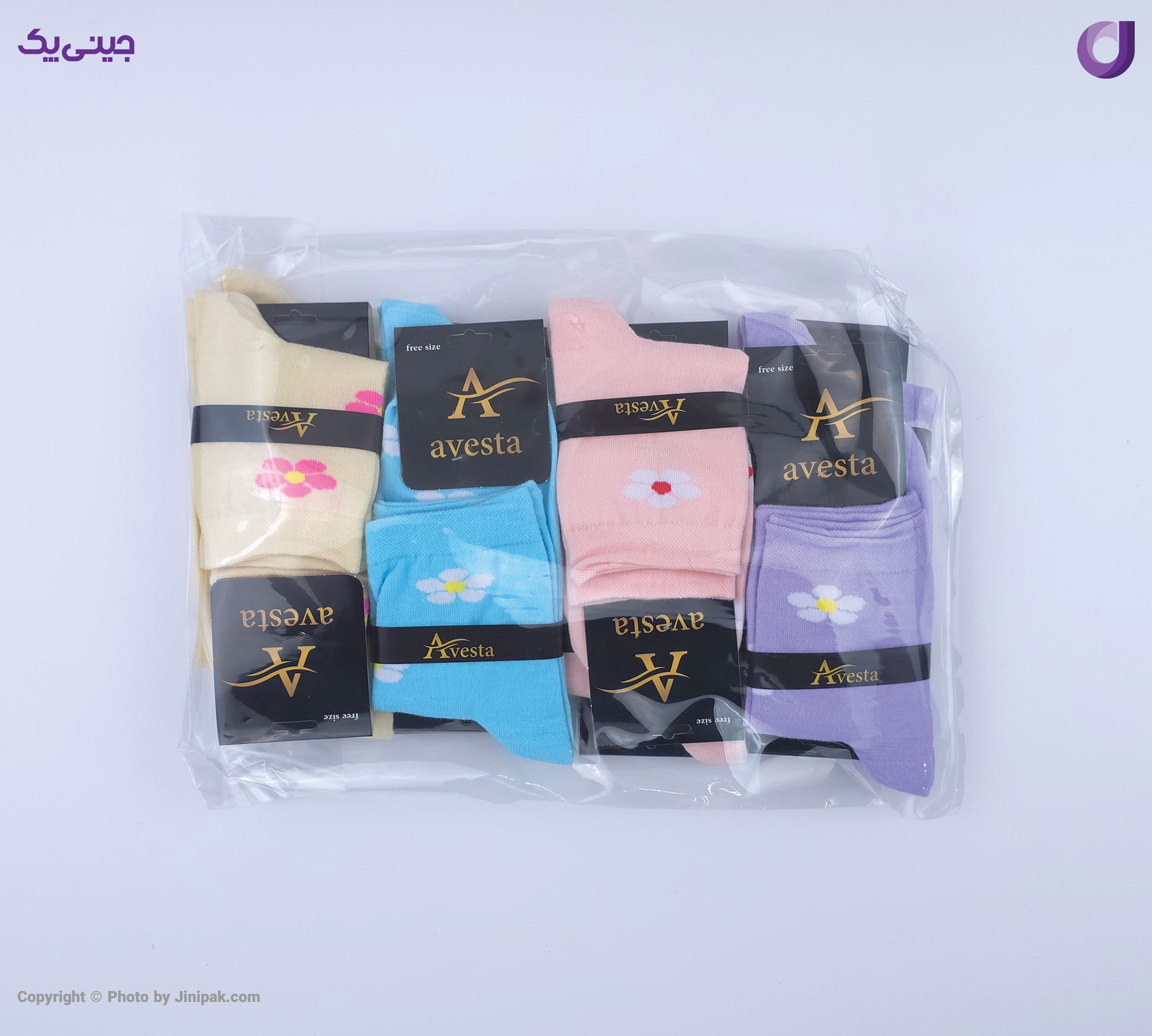 بسته بندی محصول جوراب فانتزی نخی زنانه نیم ساق اعلا طرح گل