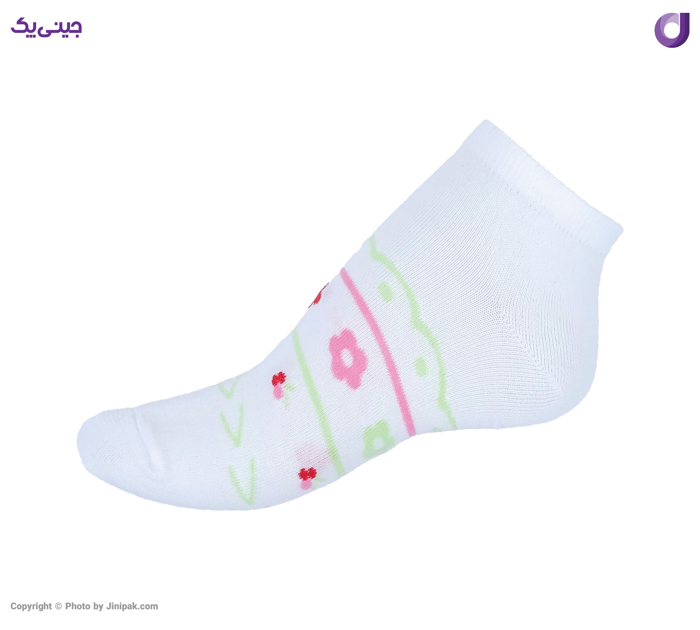 جوراب مچی نخی زنانه فانتزی طرح گل سبز