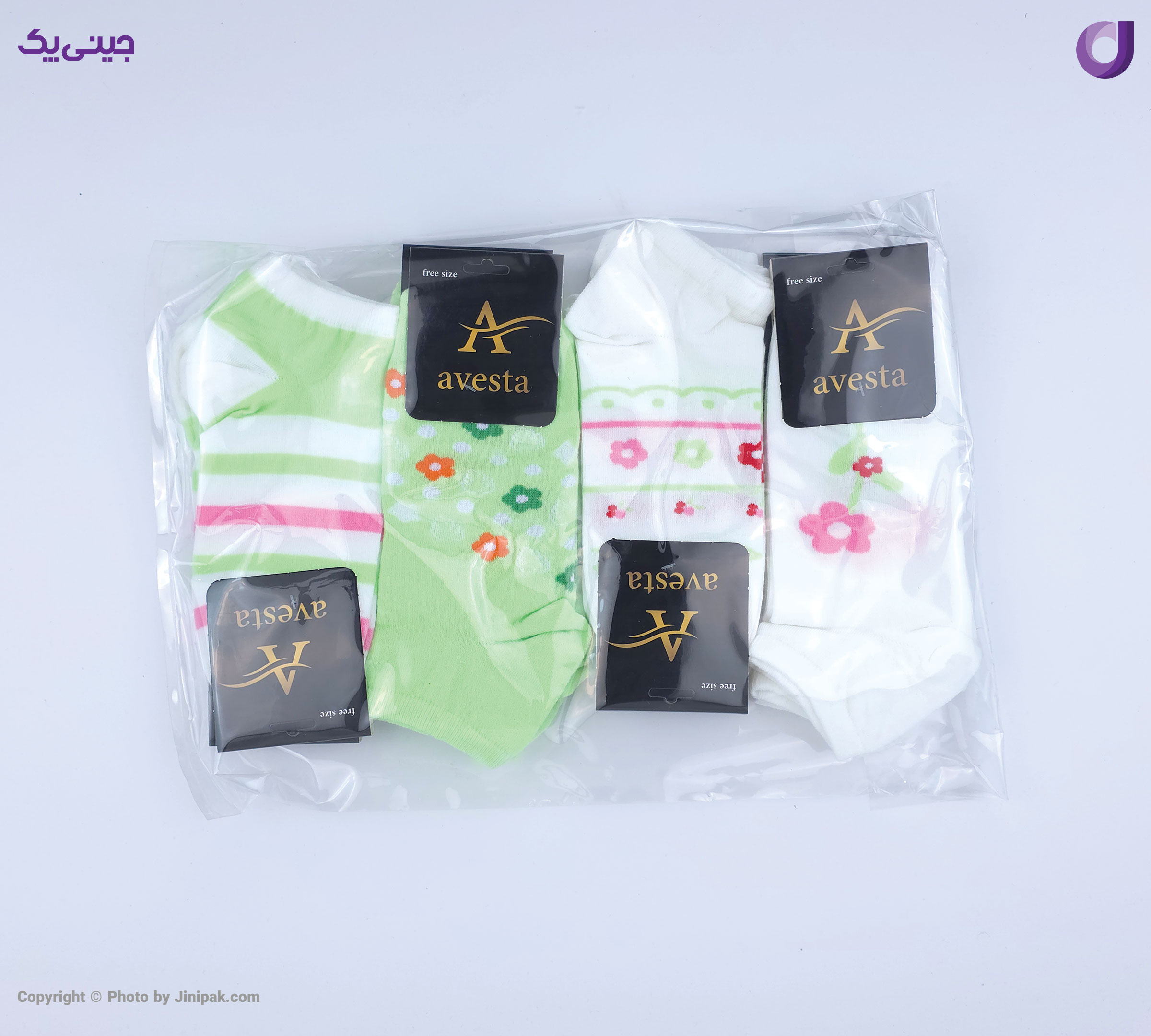 جوراب مچی نخی زنانه فانتزی طرح گل سبز