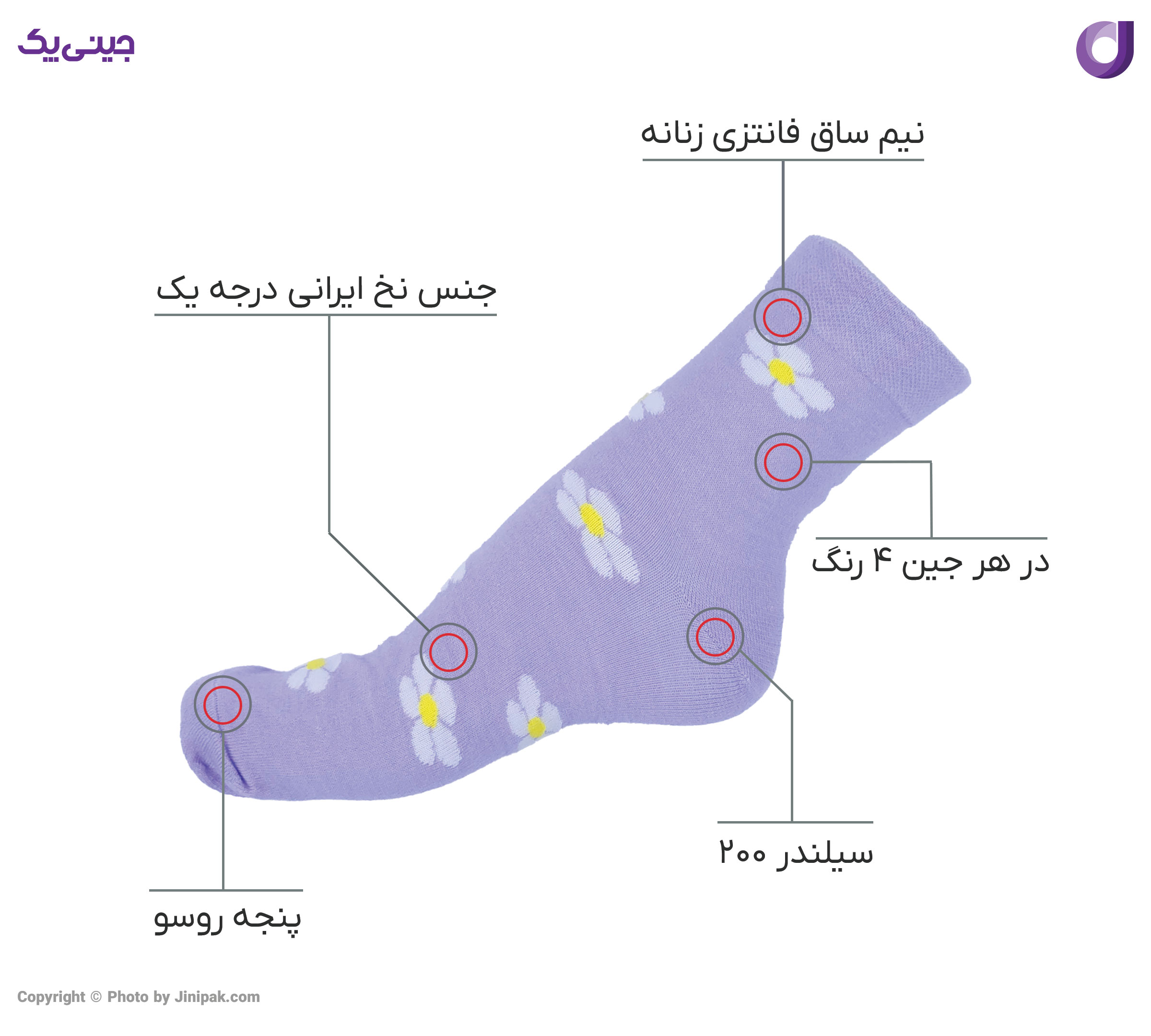 جوراب فانتزی نخی زنانه نیم ساق اعلا طرح گل