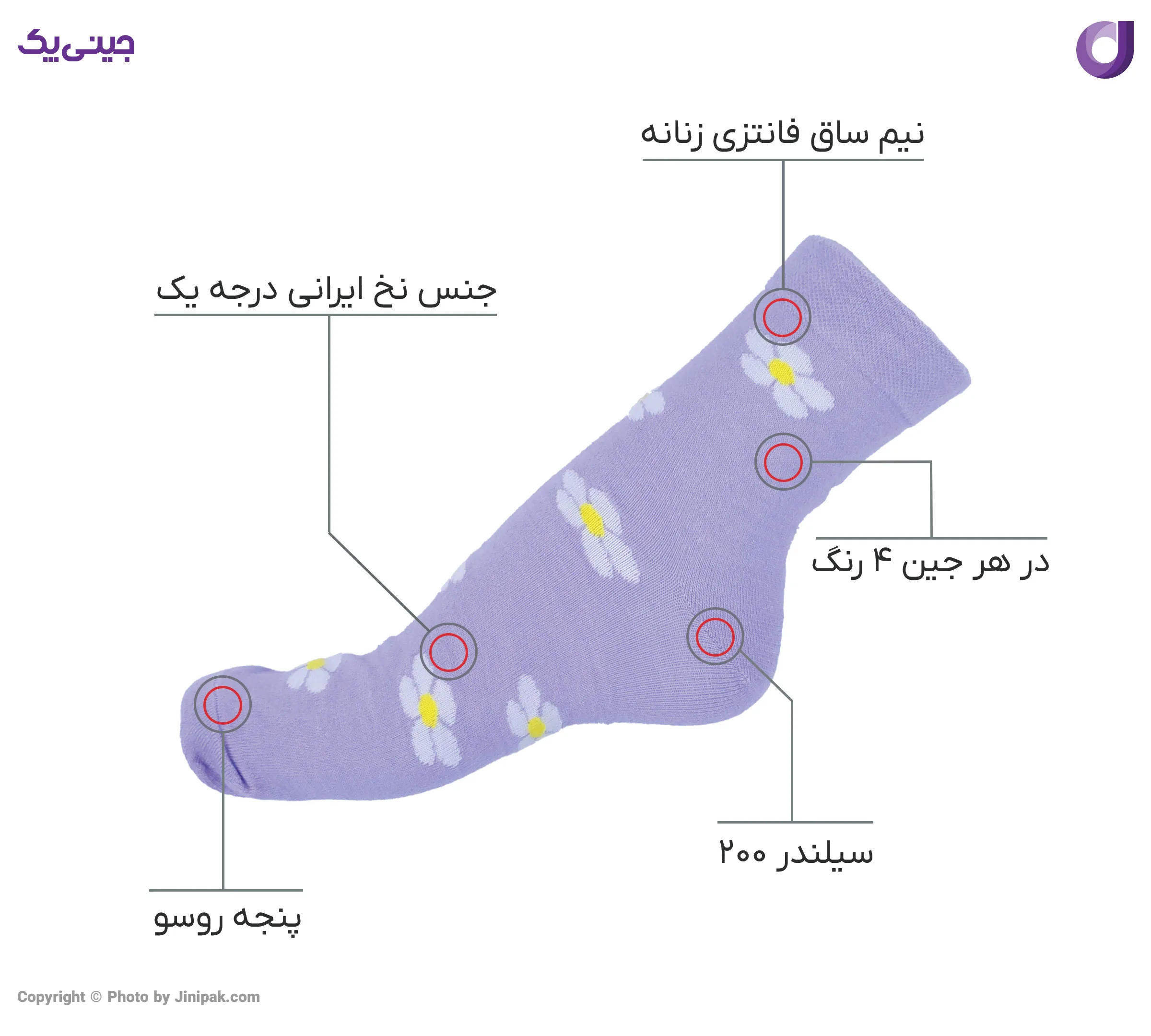 جوراب فانتزی نخی زنانه نیم ساق اعلا طرح گل