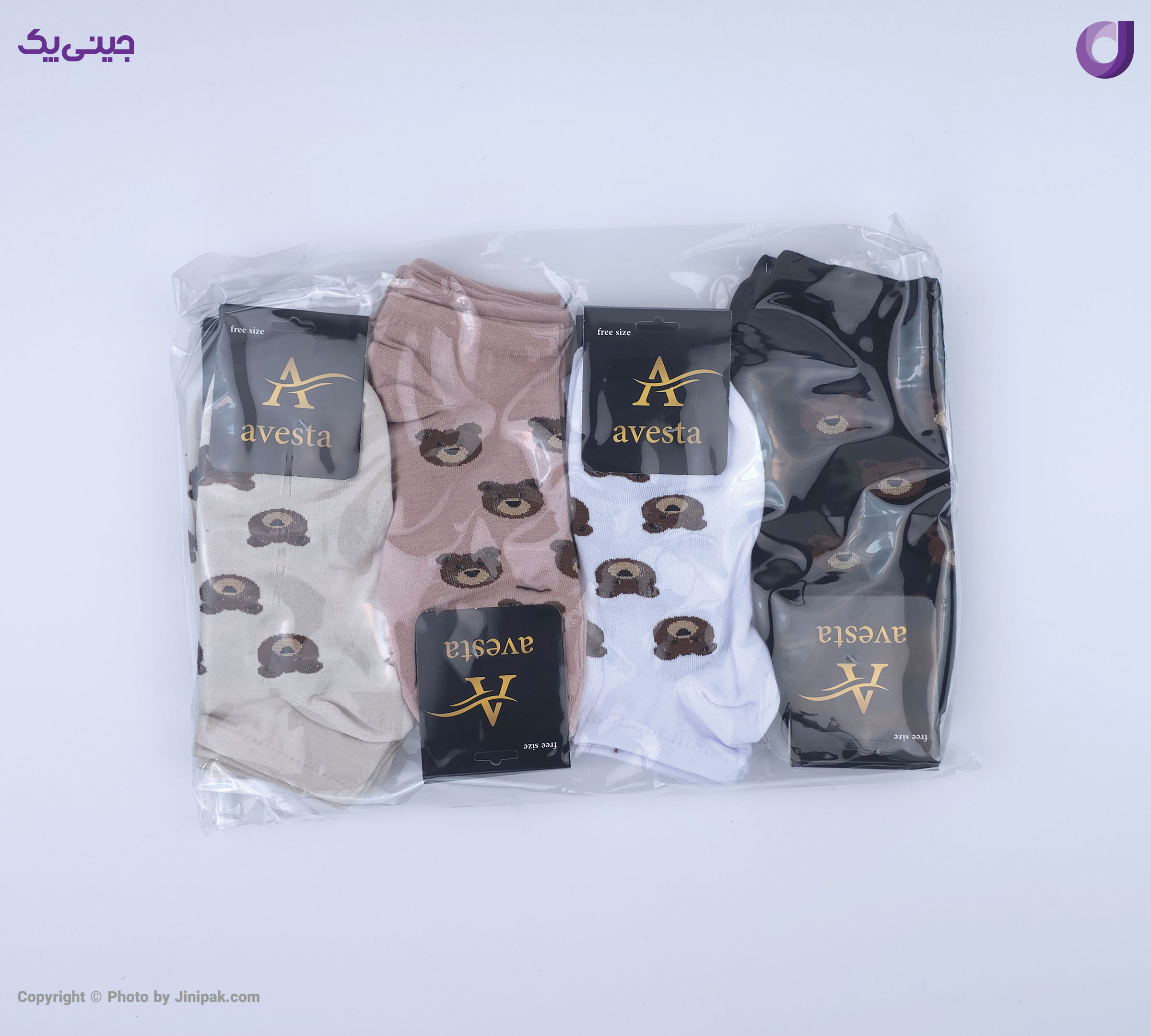 جوراب مچی نخی زنانه فانتزی طرح پاندا 4 رنگ