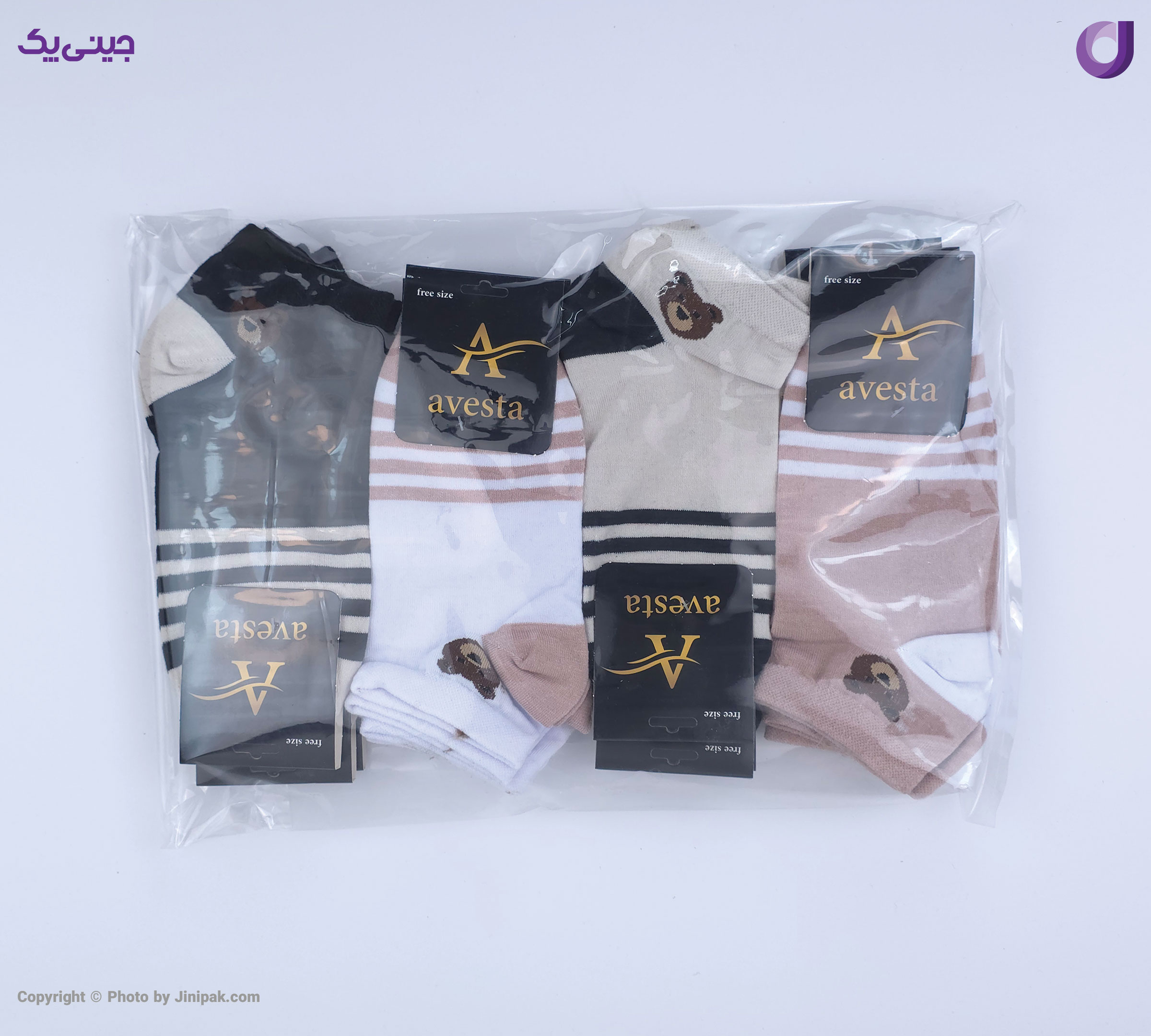 جوراب نخی مچی زنانه فانتزی طرح پاندا پاشنه رنگی