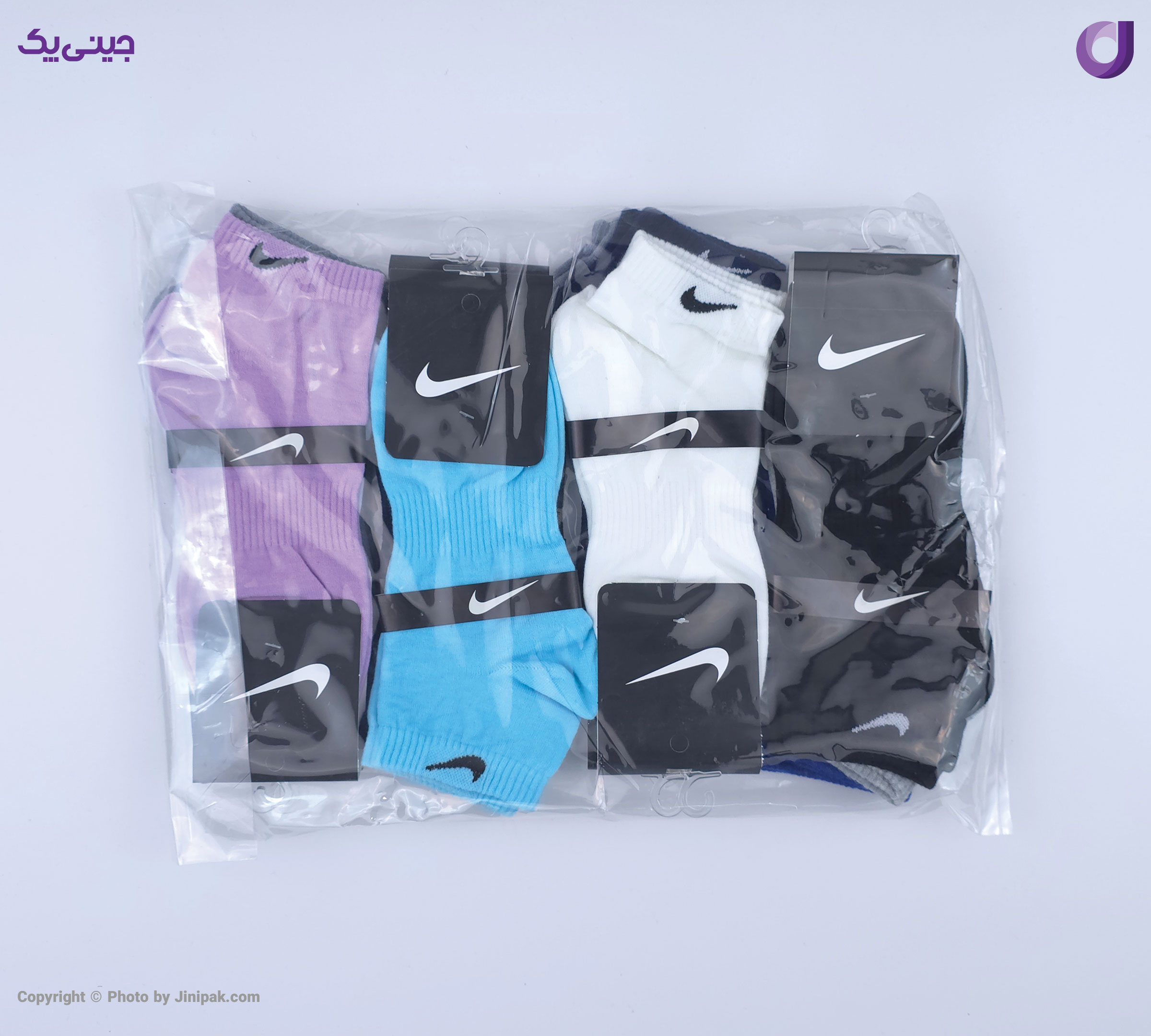 بسته بندی محصول جوراب مچی نخی زنانه و مردانه اعلا 12 رنگ طرح نایک