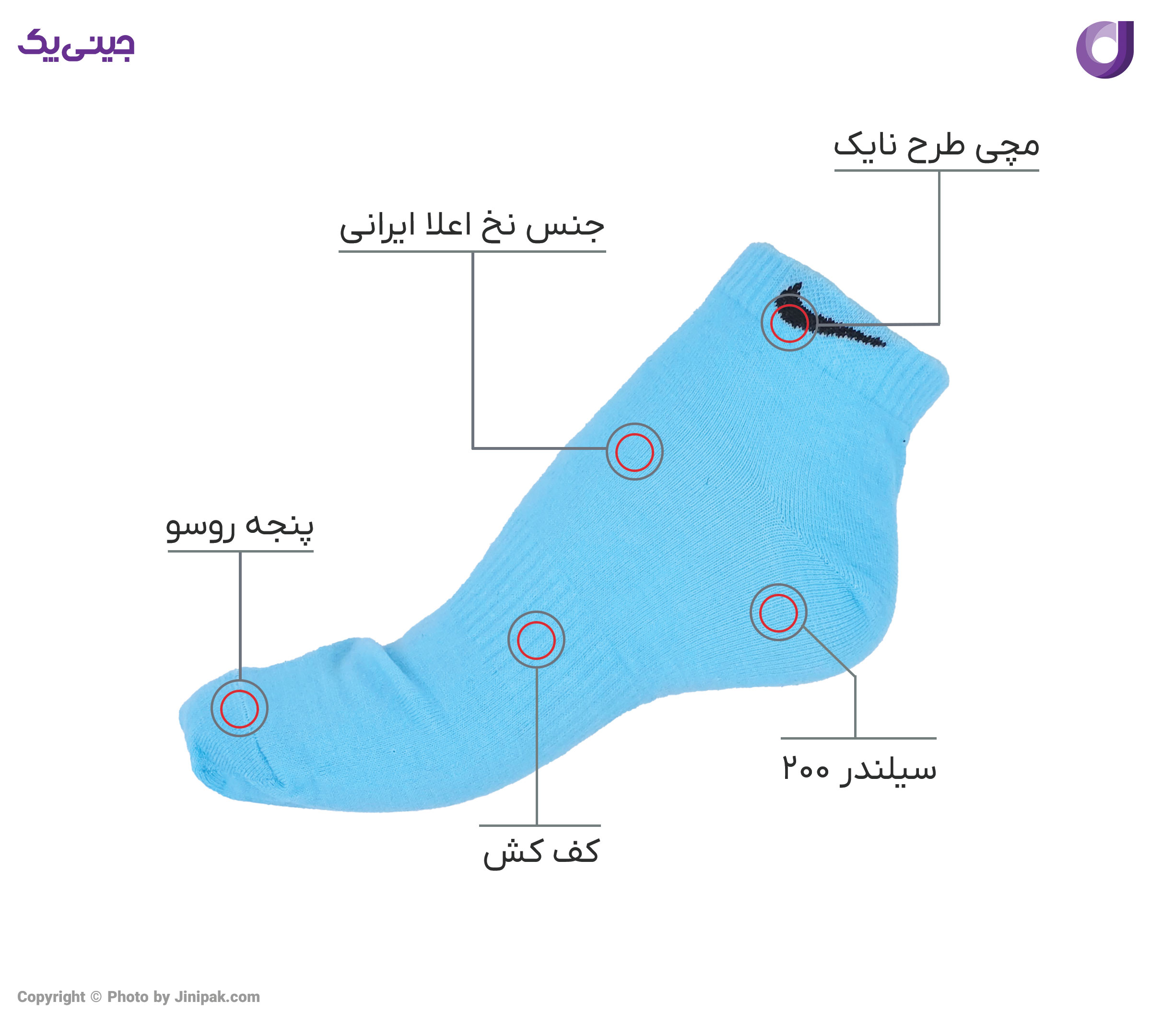 جوراب مچی نخی زنانه و مردانه اعلا 12 رنگ طرح نایک