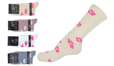 جوراب فانتزی نخی زنانه ساق بلند اعلا طرح گل