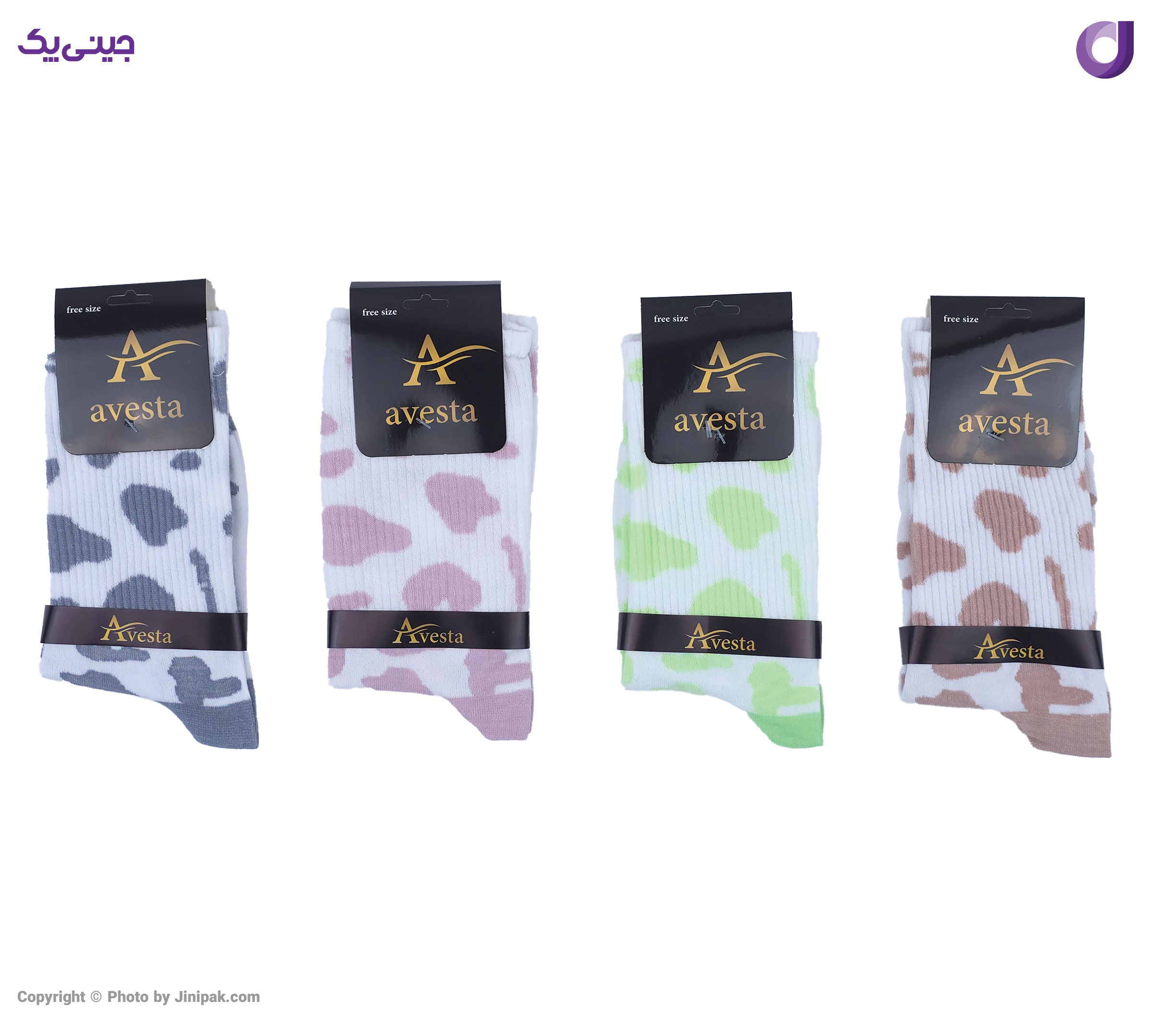 جوراب فانتزی نخی اعلا زنانه ساق بلند کش انگلیسی طرح پلنگی رنگی