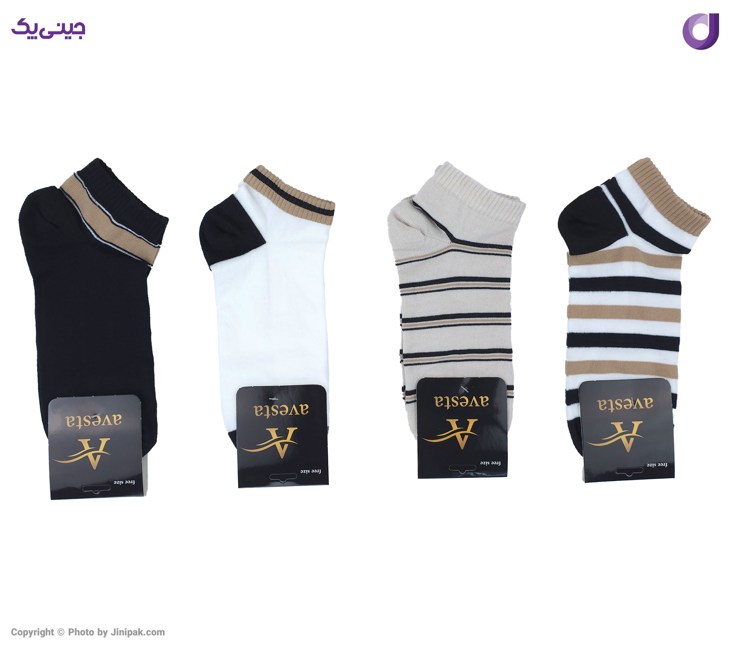 جوراب مچی نخی زنانه 4 طرح قهوه ای