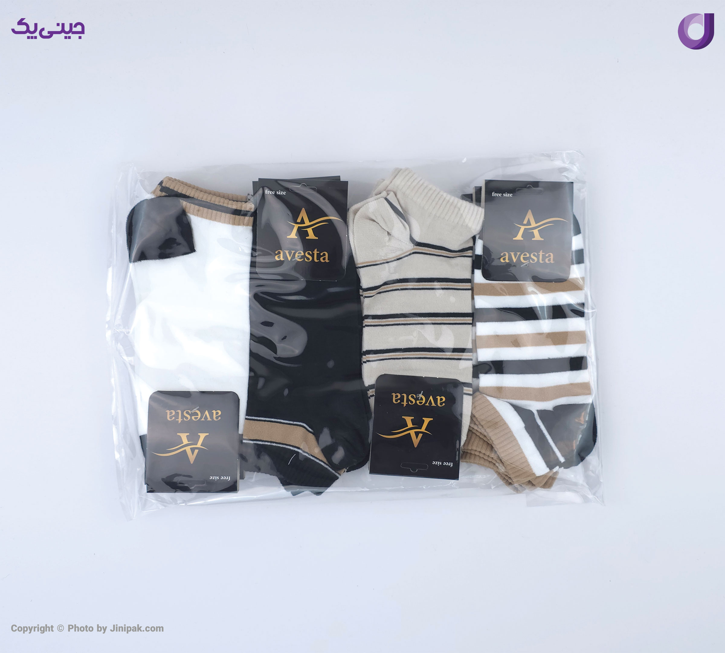 جوراب مچی نخی زنانه 4 طرح قهوه ای