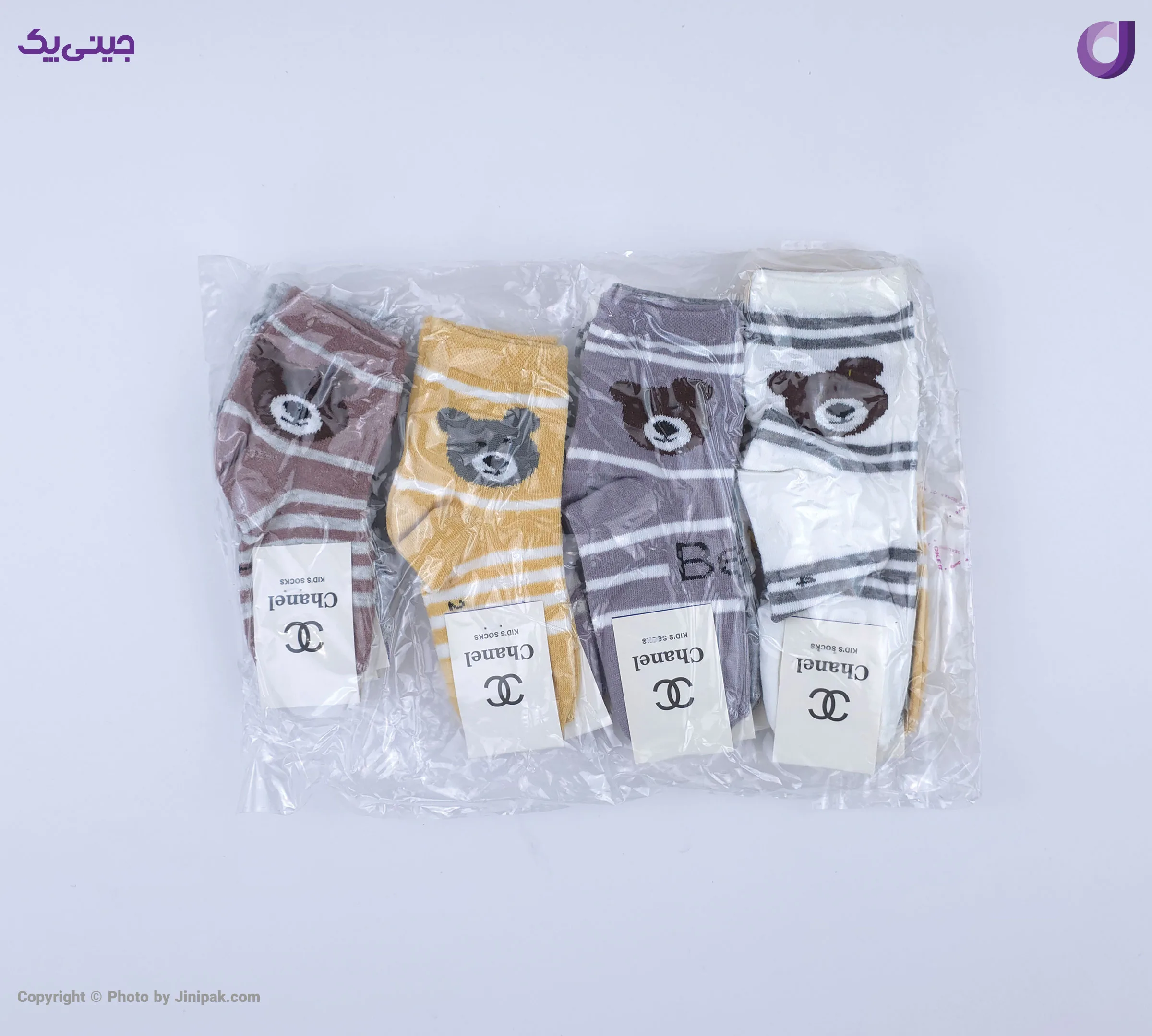 جوراب ساقدار نخی بچگانه 3 تا 6 طرح خرس تدی