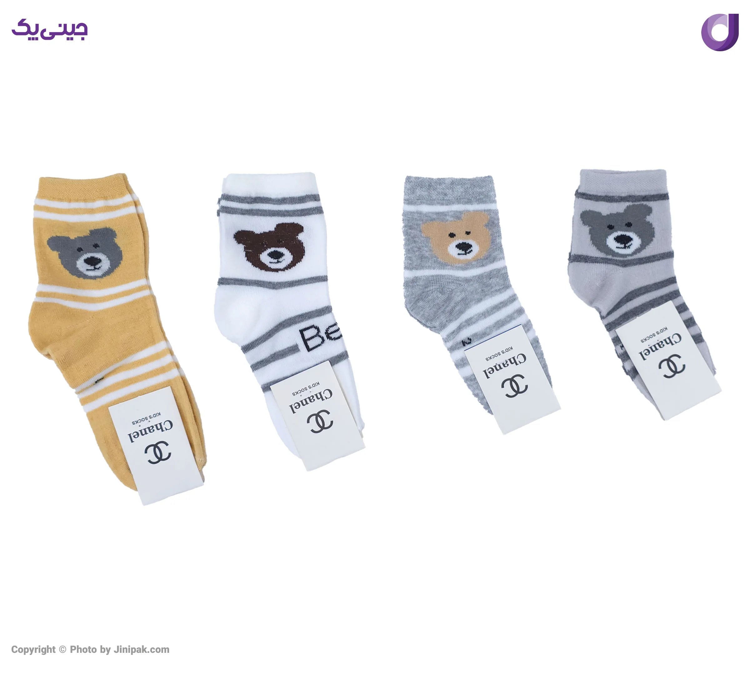 جوراب ساقدار نخی بچگانه 3 تا 6 طرح خرس تدی
