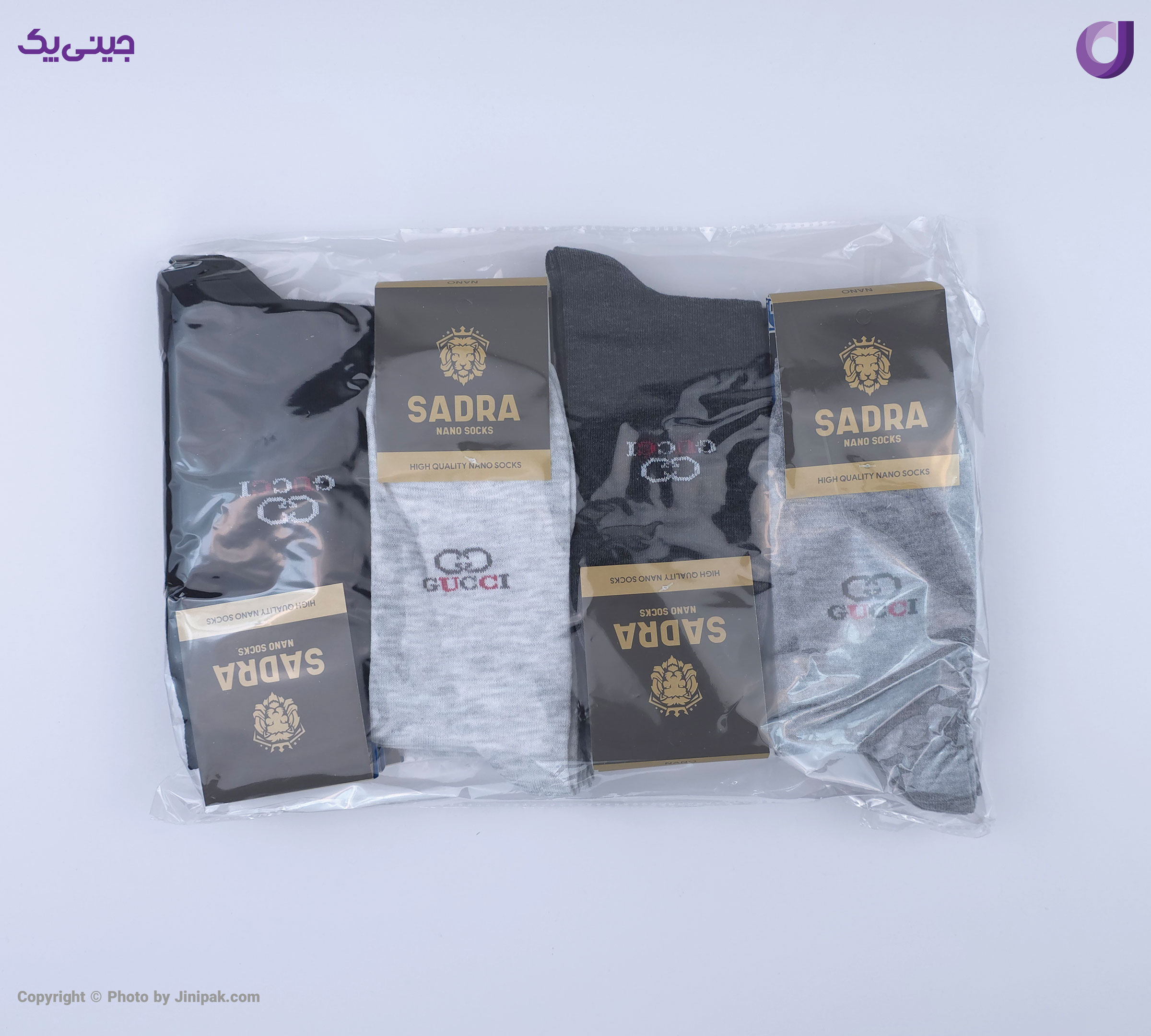 جوراب کامپیوتری مردانه نخی ساق بلند طرح گوچی