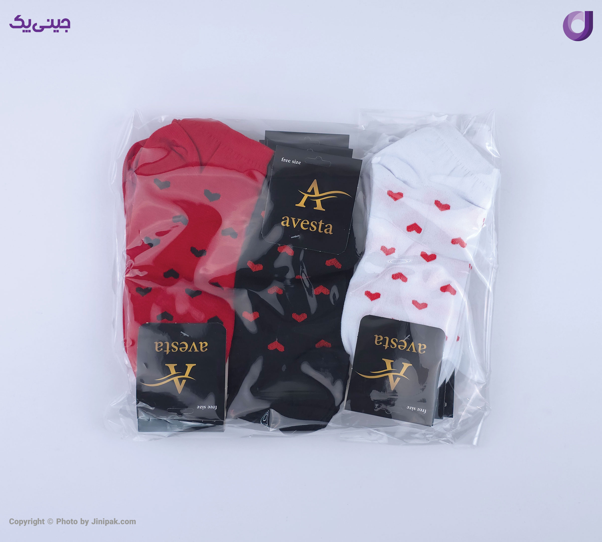 بسته بندی محصول جوراب مچی نخی زنانه طرح قلب