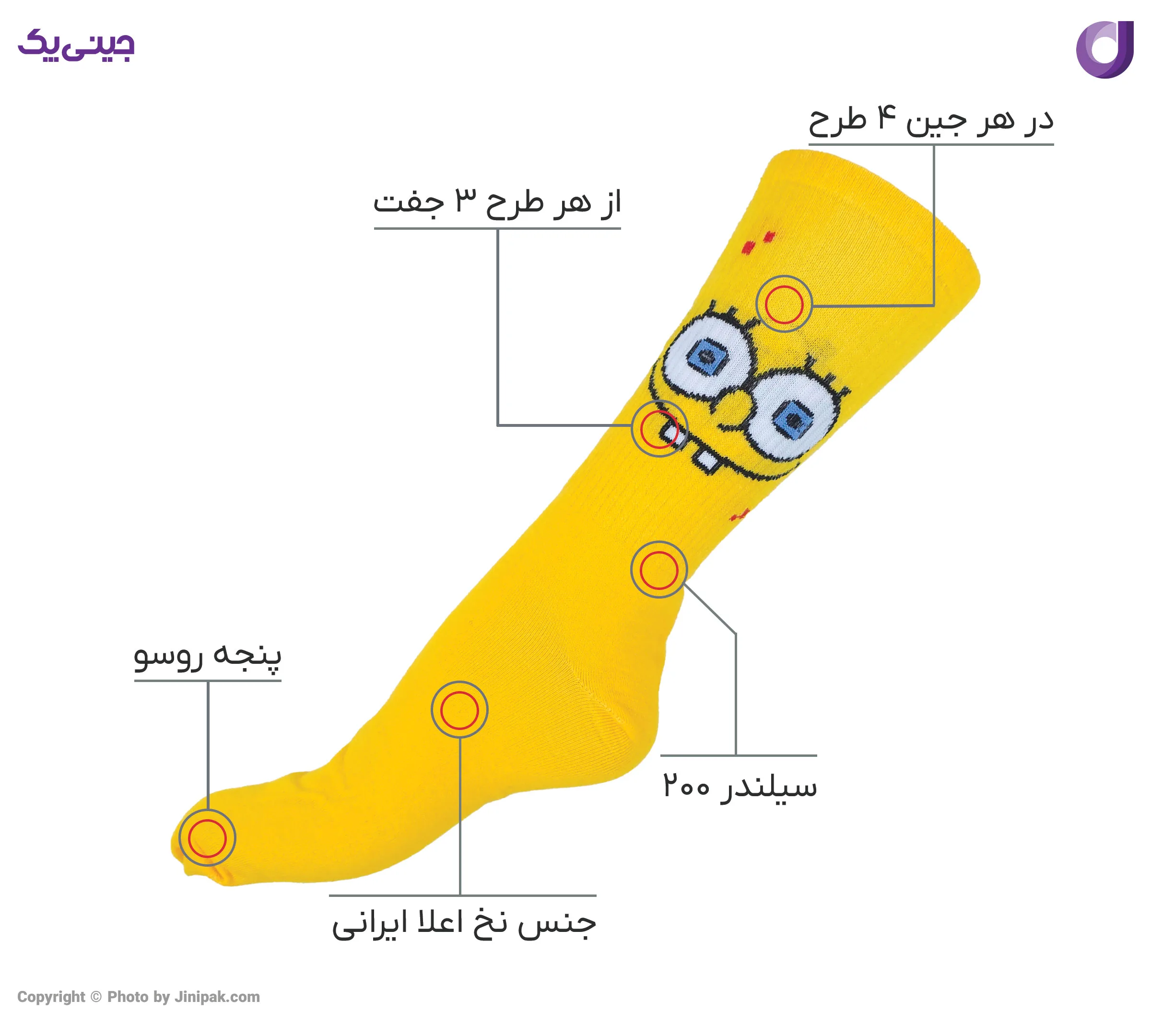جوراب ساق بلند کش انگلیسی نخی اعلا زنانه طرح باب اسفنجی