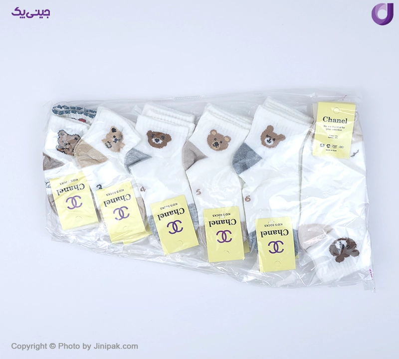 جوراب نخی بچگانه 2 تا 7 سال طرح تدی سفید 