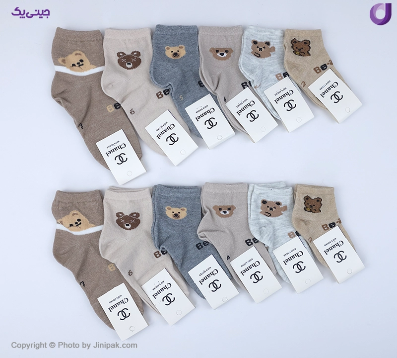 جوراب نخی بچگانه 2 تا 7 سال طرح تدی رنگی 